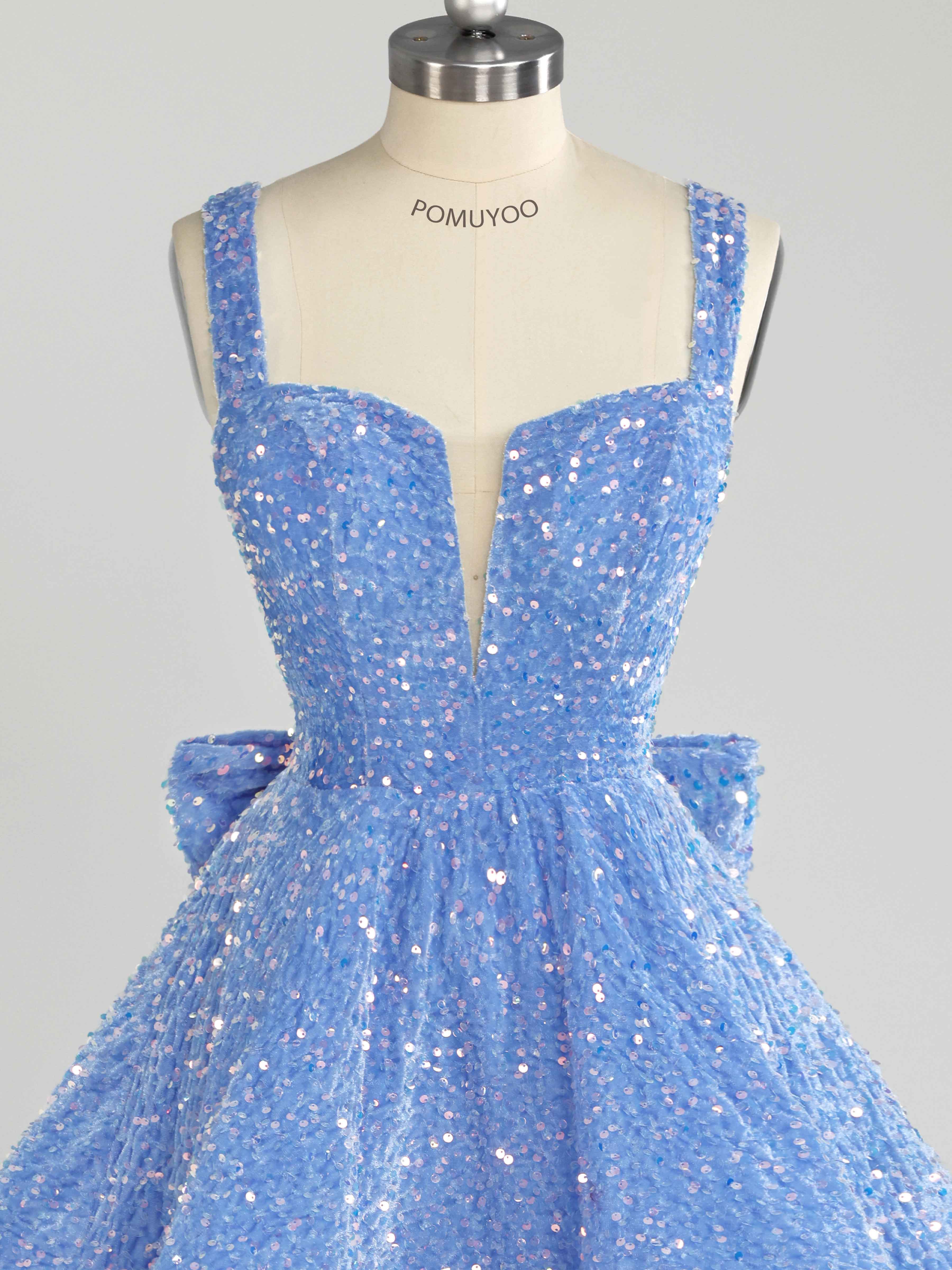 Robes De Bal Courte En Velours Pailleté À Pailleté Noeud Papillon