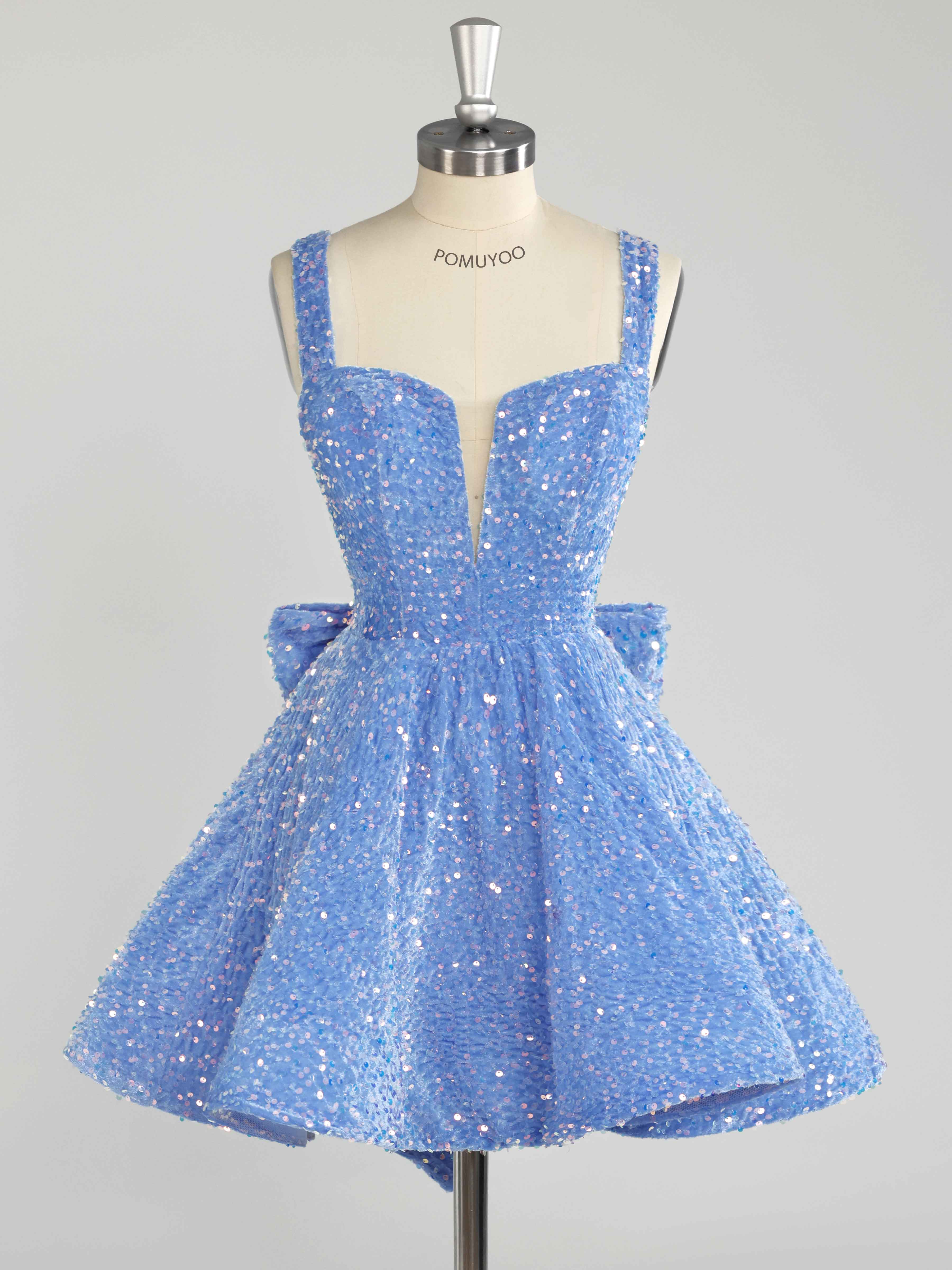 Robes De Bal Courte En Velours Pailleté À Pailleté Noeud Papillon