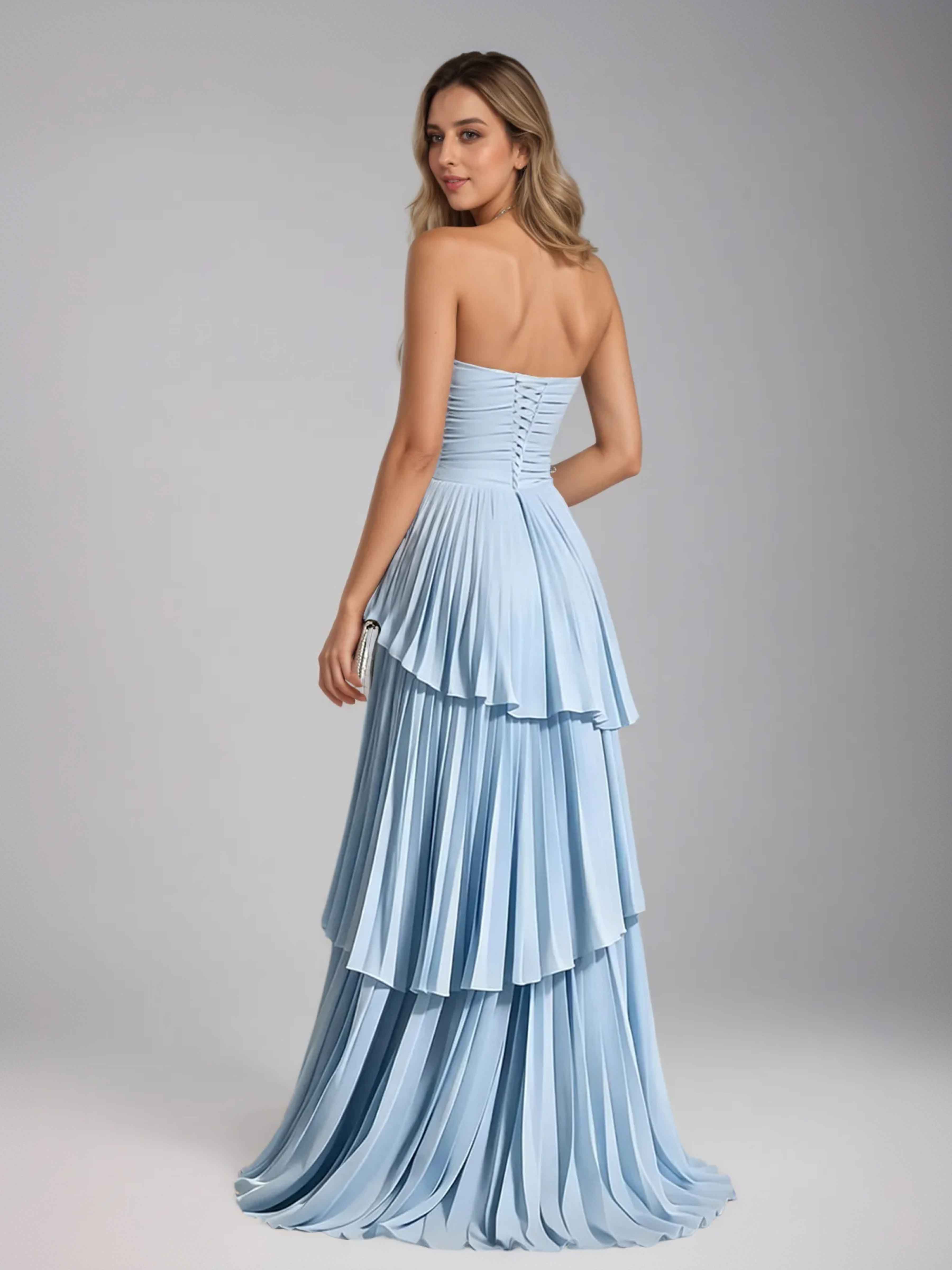 Robes De Bal En Mousseline À Chic Sans Bretelles Ruché Longue Laelitharae