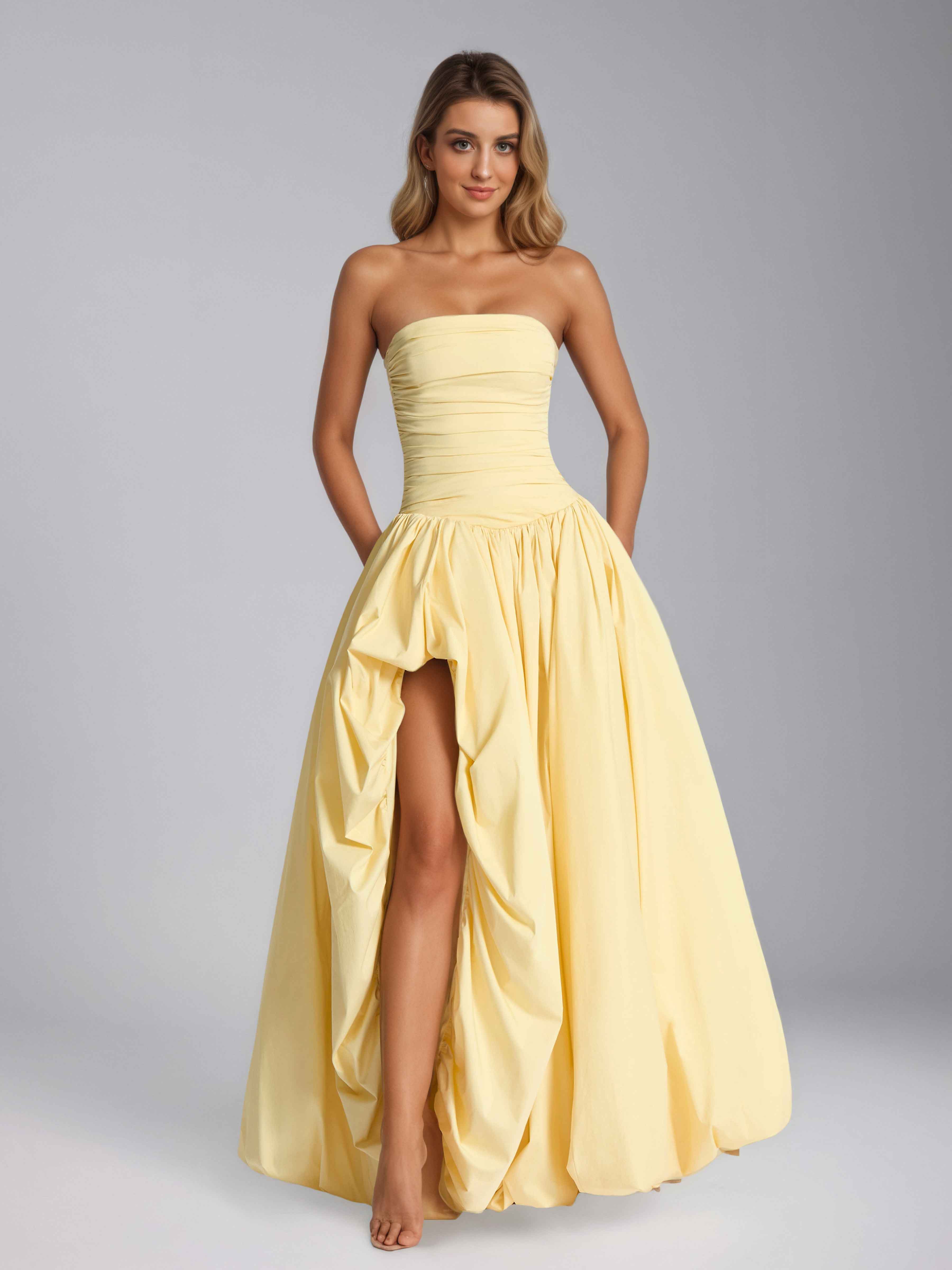 Robes De Bal En Satin À Princesse A-Ligne Plissé Sans Bretelles Longue Jaelitharae