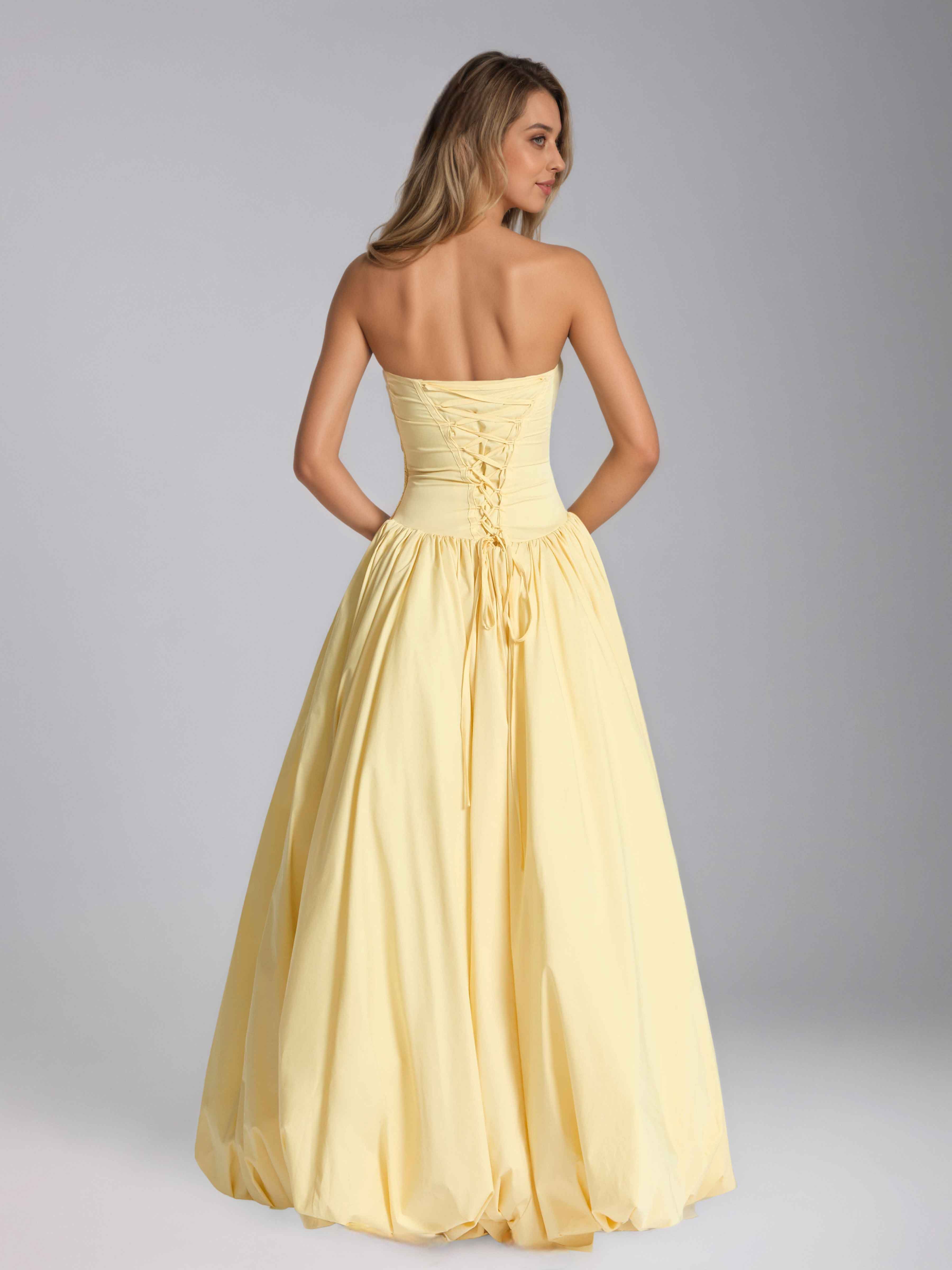 Robes De Bal En Satin À Princesse A-Ligne Plissé Sans Bretelles Longue Jaelitharae