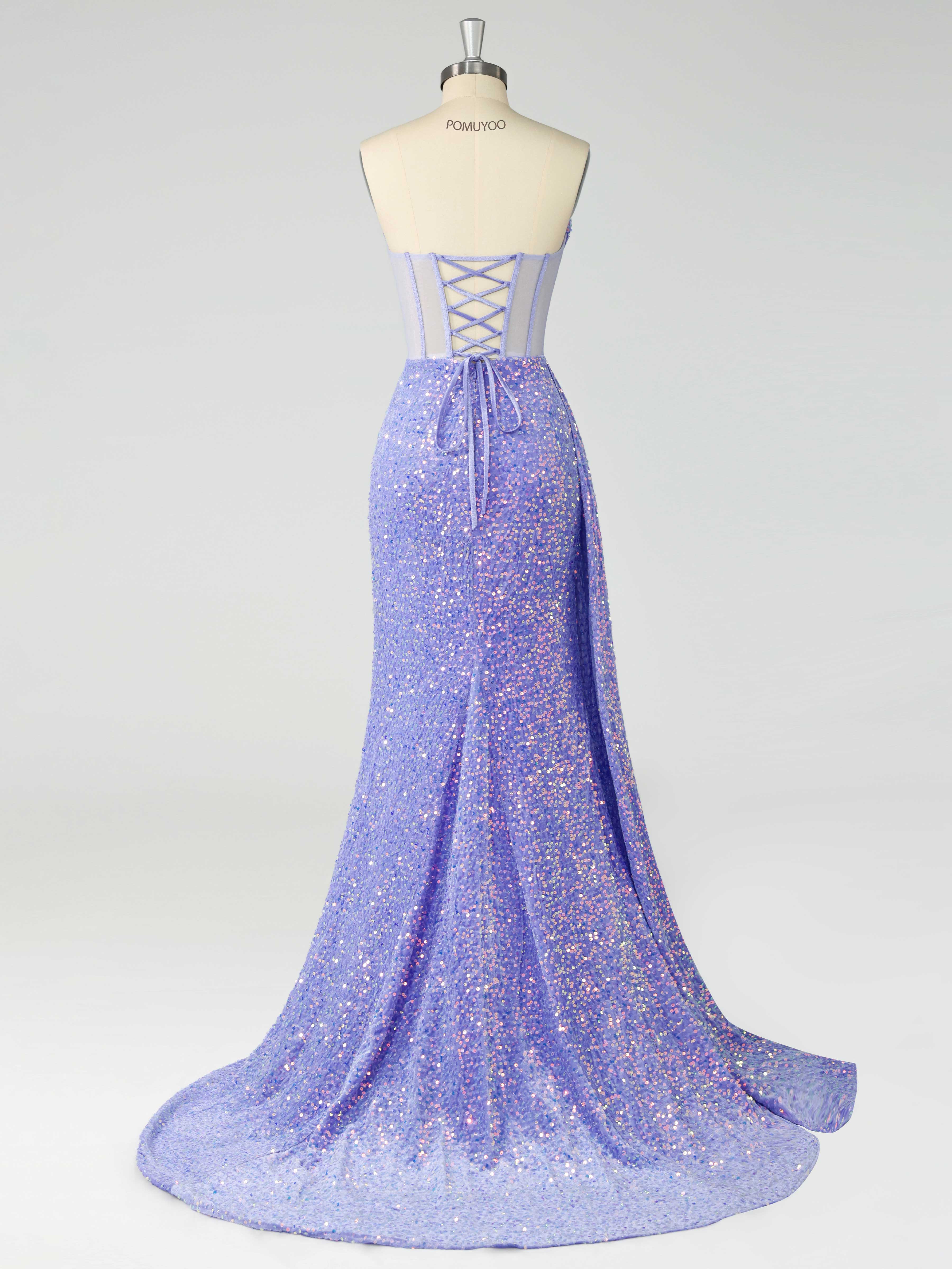 Robes De Bal En Velours Paillete À Élégante Sans Bretelles Corset Traine