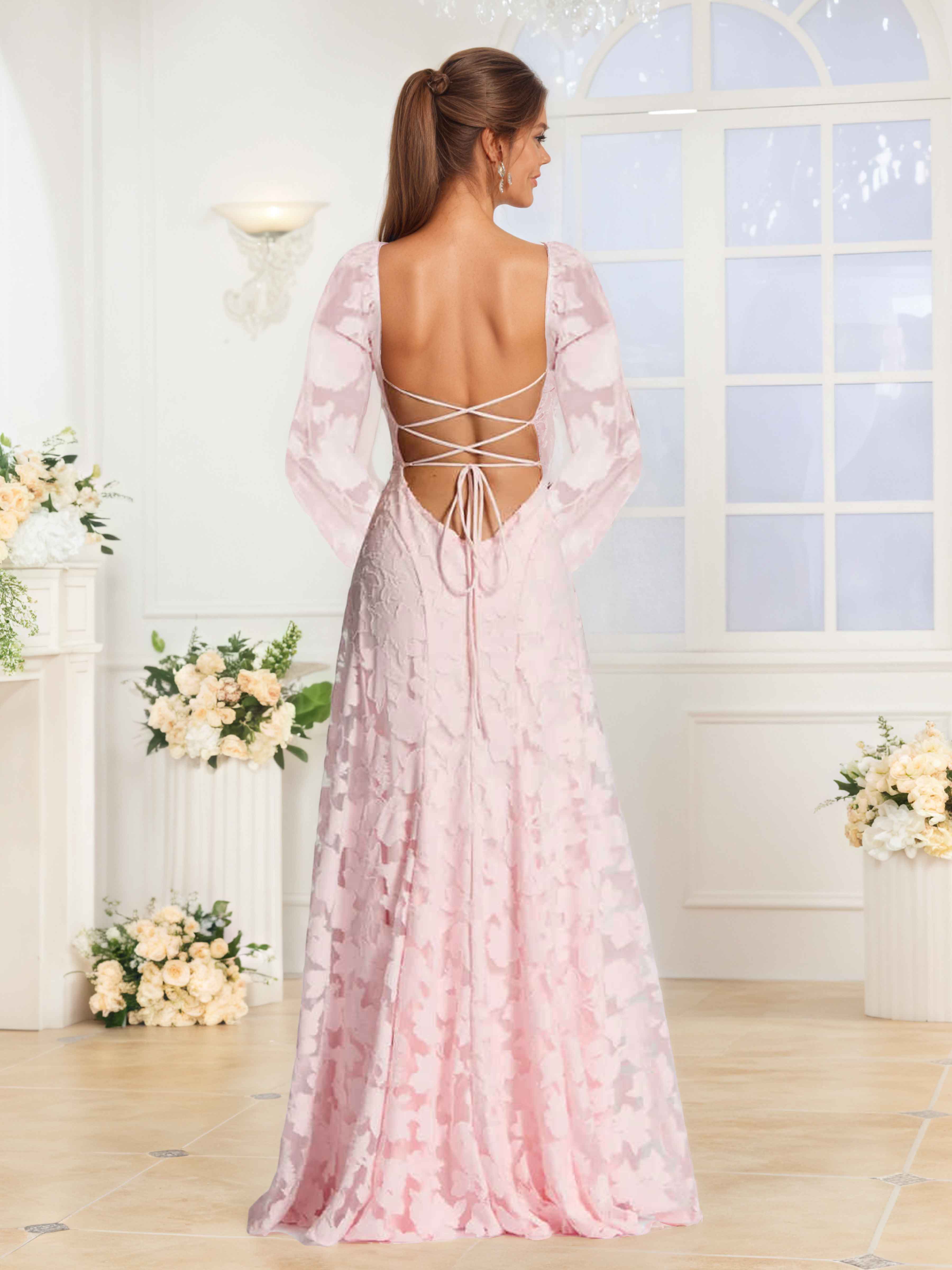 Robes De Demoiselle D'Honneur À Manches Longues Dentelle Appliqués Hestia