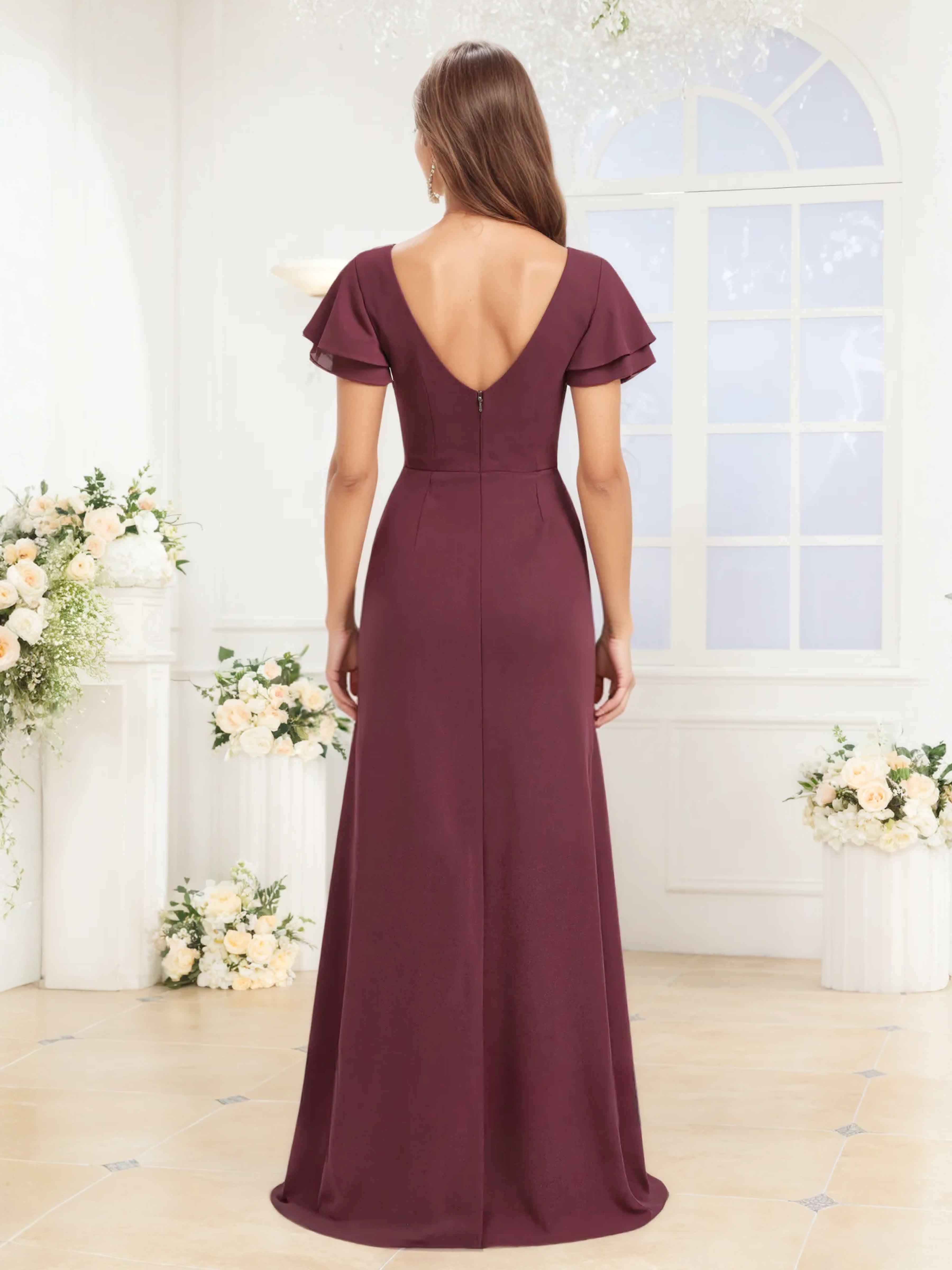 Robes De Demoiselle D'Honneur En Mousseline À Col Rond Ruché Laelia