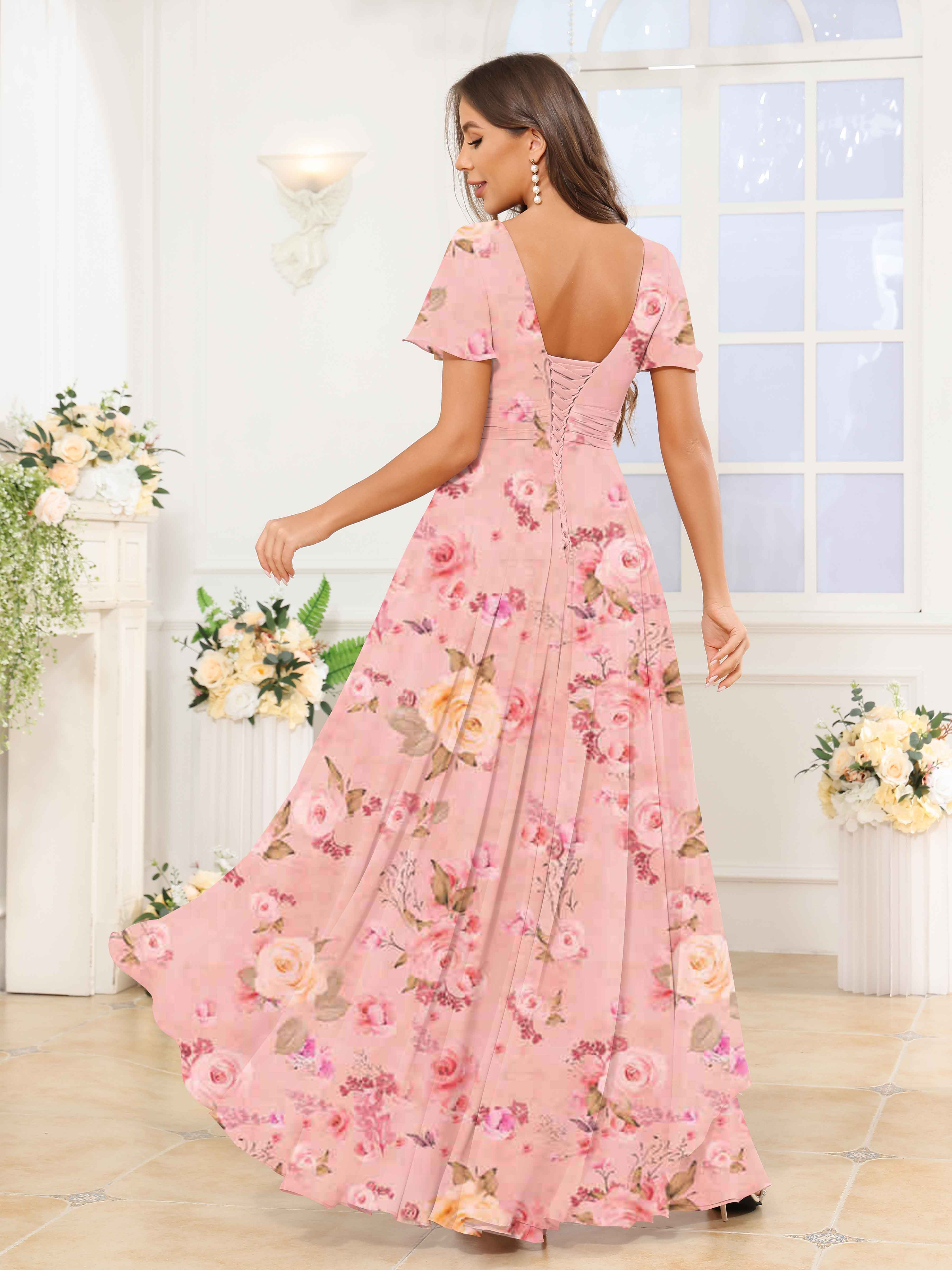 Robes De Demoiselle D'Honneur En Mousseline Imprimé Fleuri À Asymétrique Keilani
