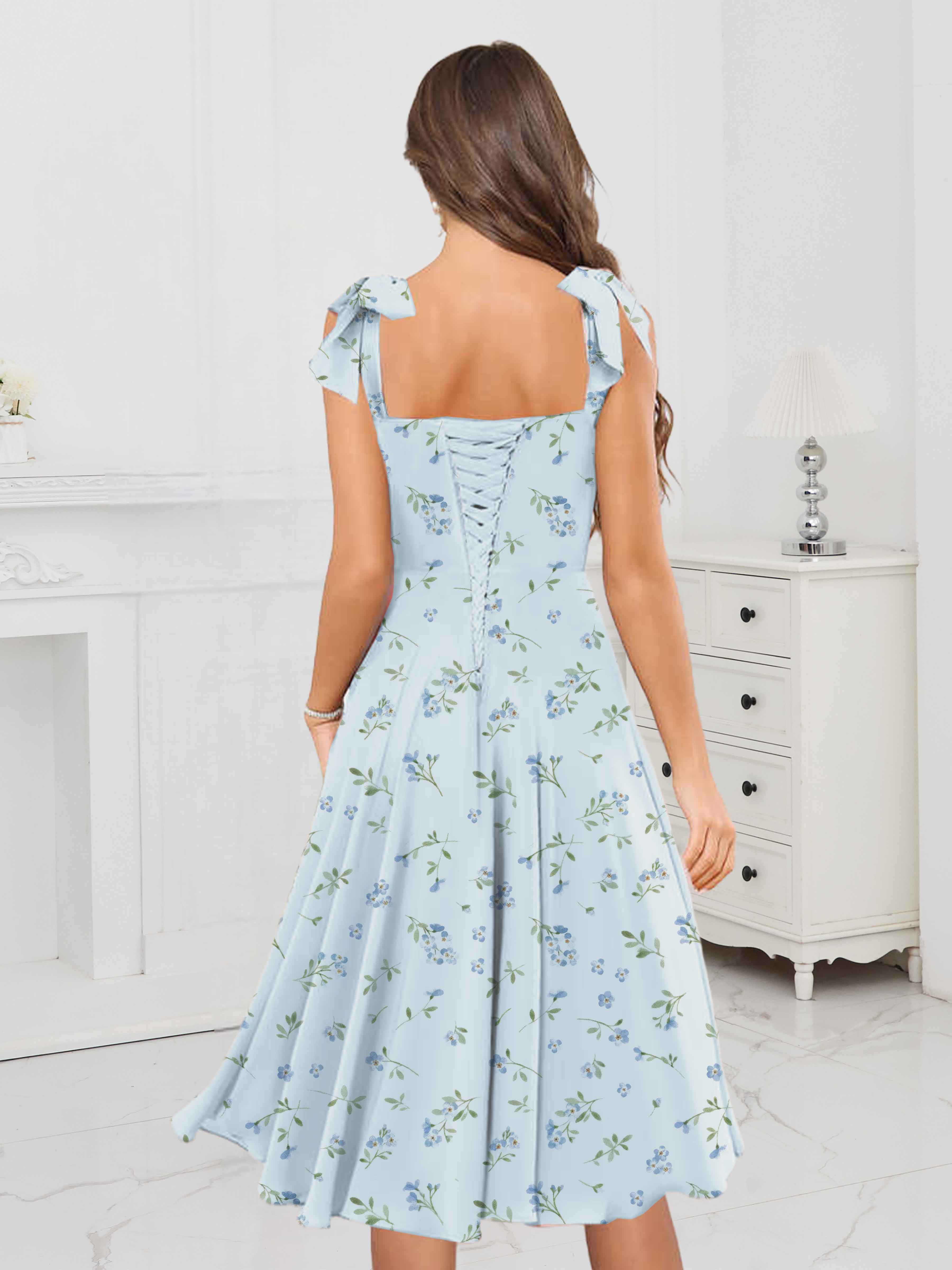 Robes De Demoiselle D'Honneur En Mousseline Imprimé Fleuri À Plissé Volants Kai