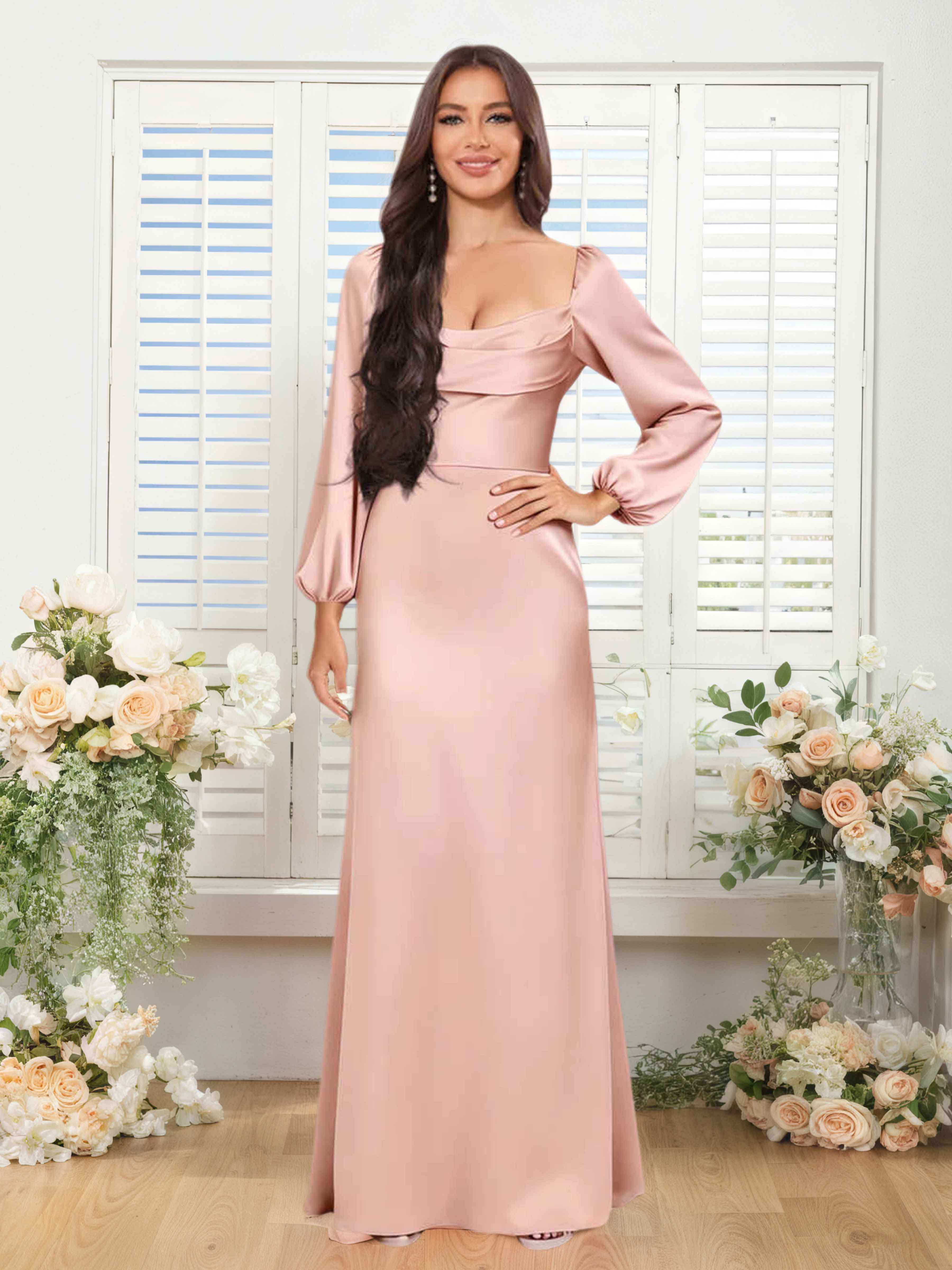 Robes De Demoiselle D'Honneur En Satin À Col Bénitier Ruché Carys