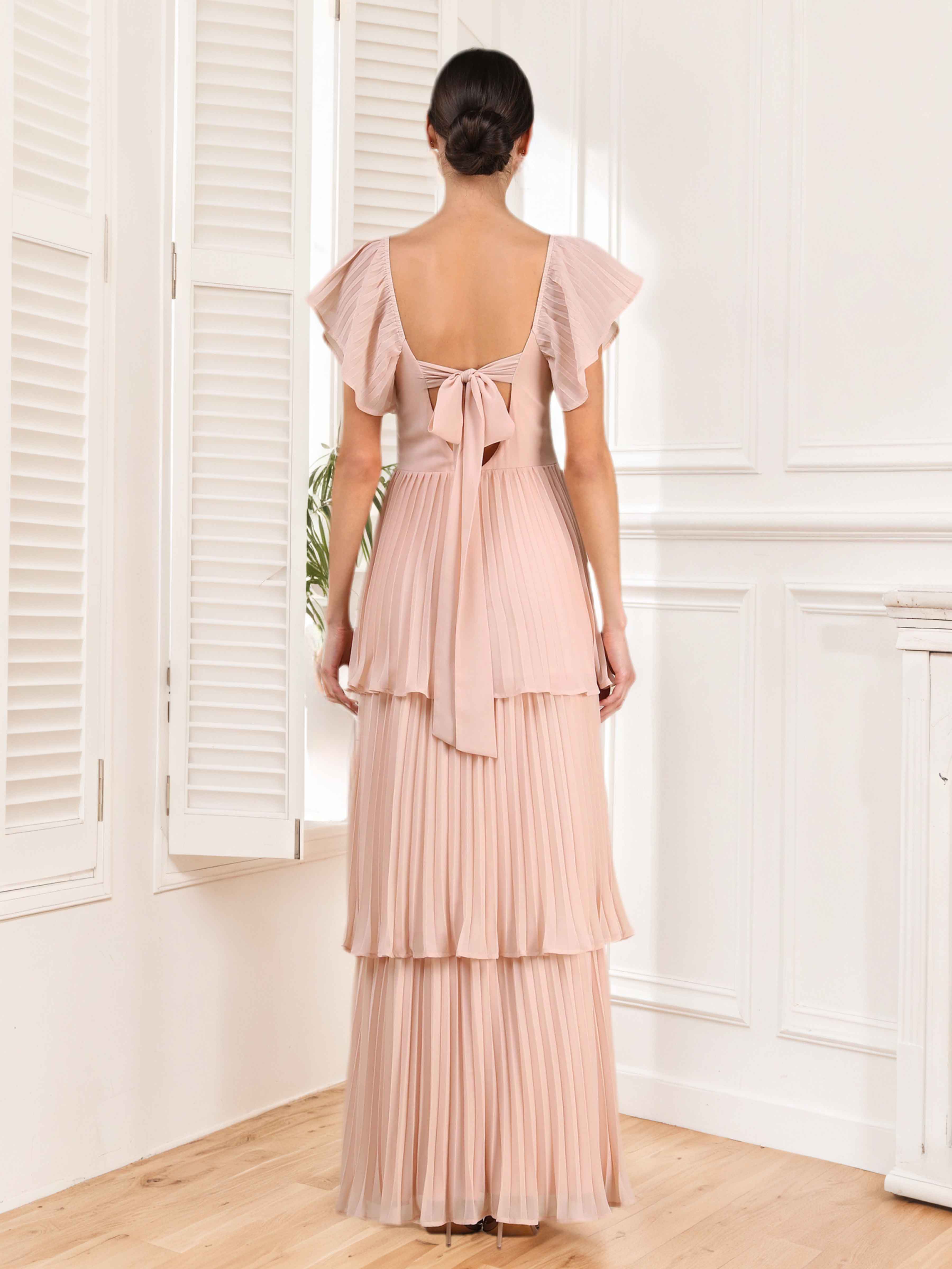 Robes De Demoiselle D'Honneur En Mousseline À Col V Plissé Maven