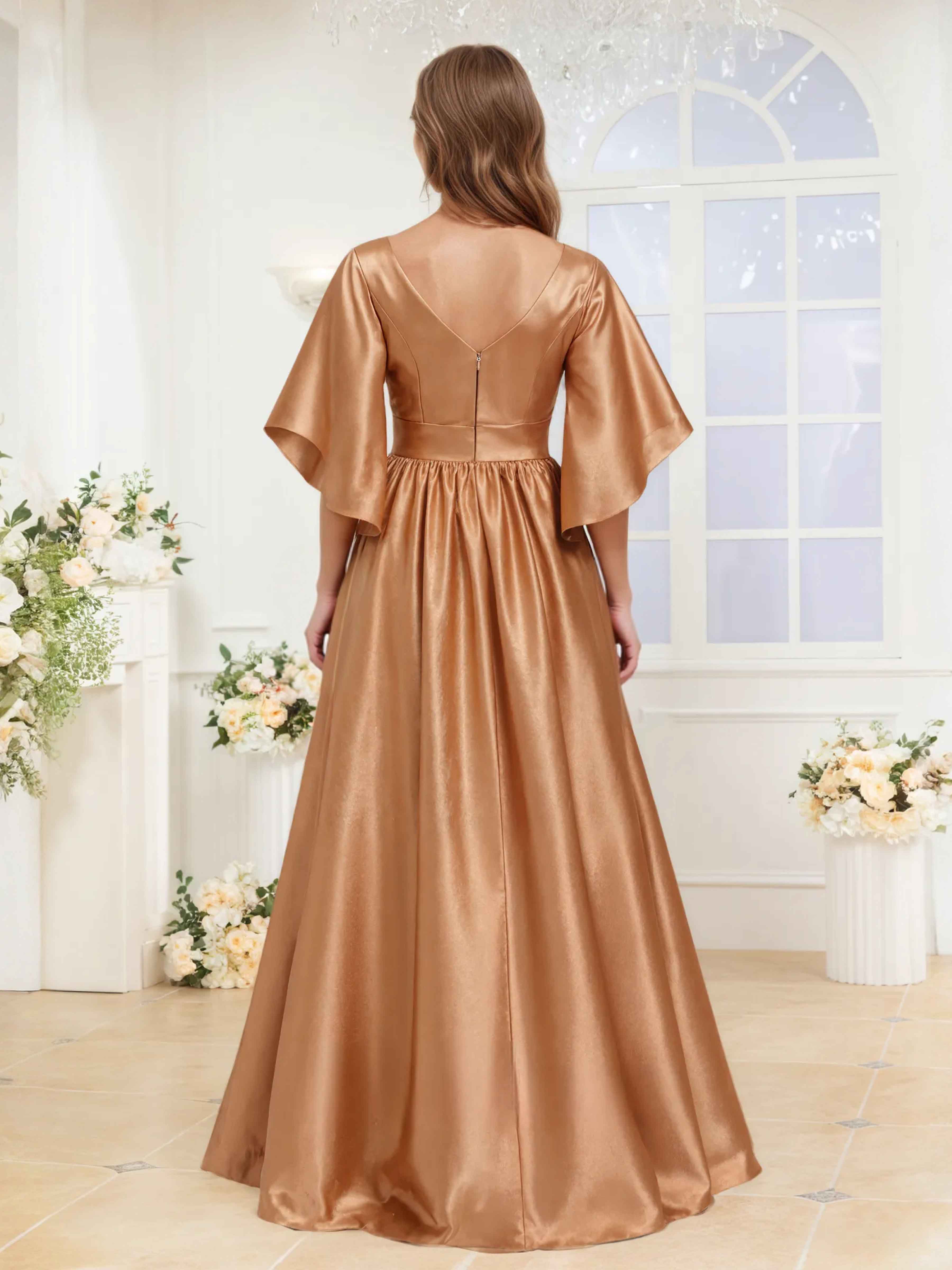 Robes De Demoiselle D'Honneur En Satin À Col V Plissé Melusine