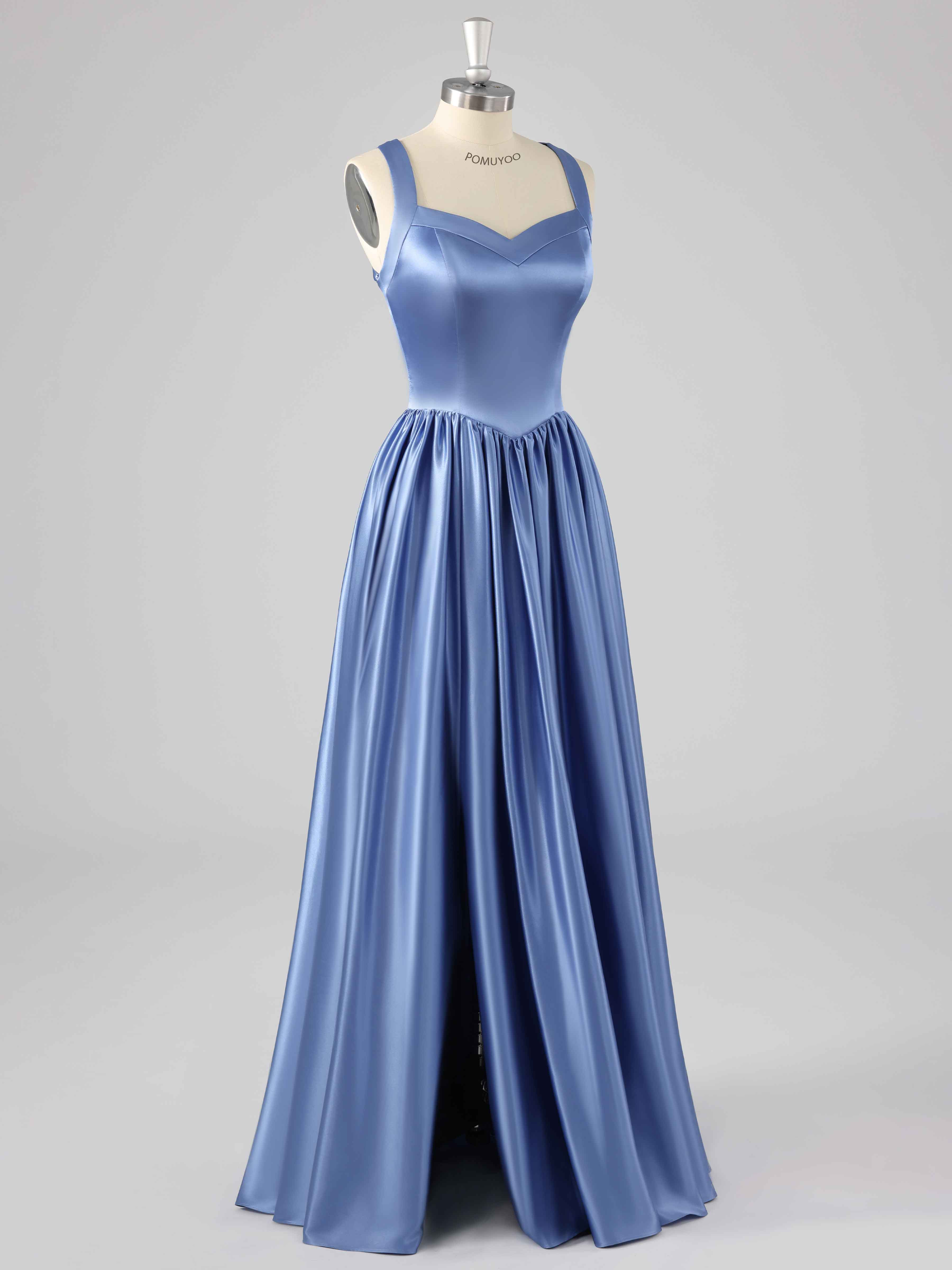 Robes De Demoiselle D'Honneur En Satin À Col V Sans Manches Fente À Jambe