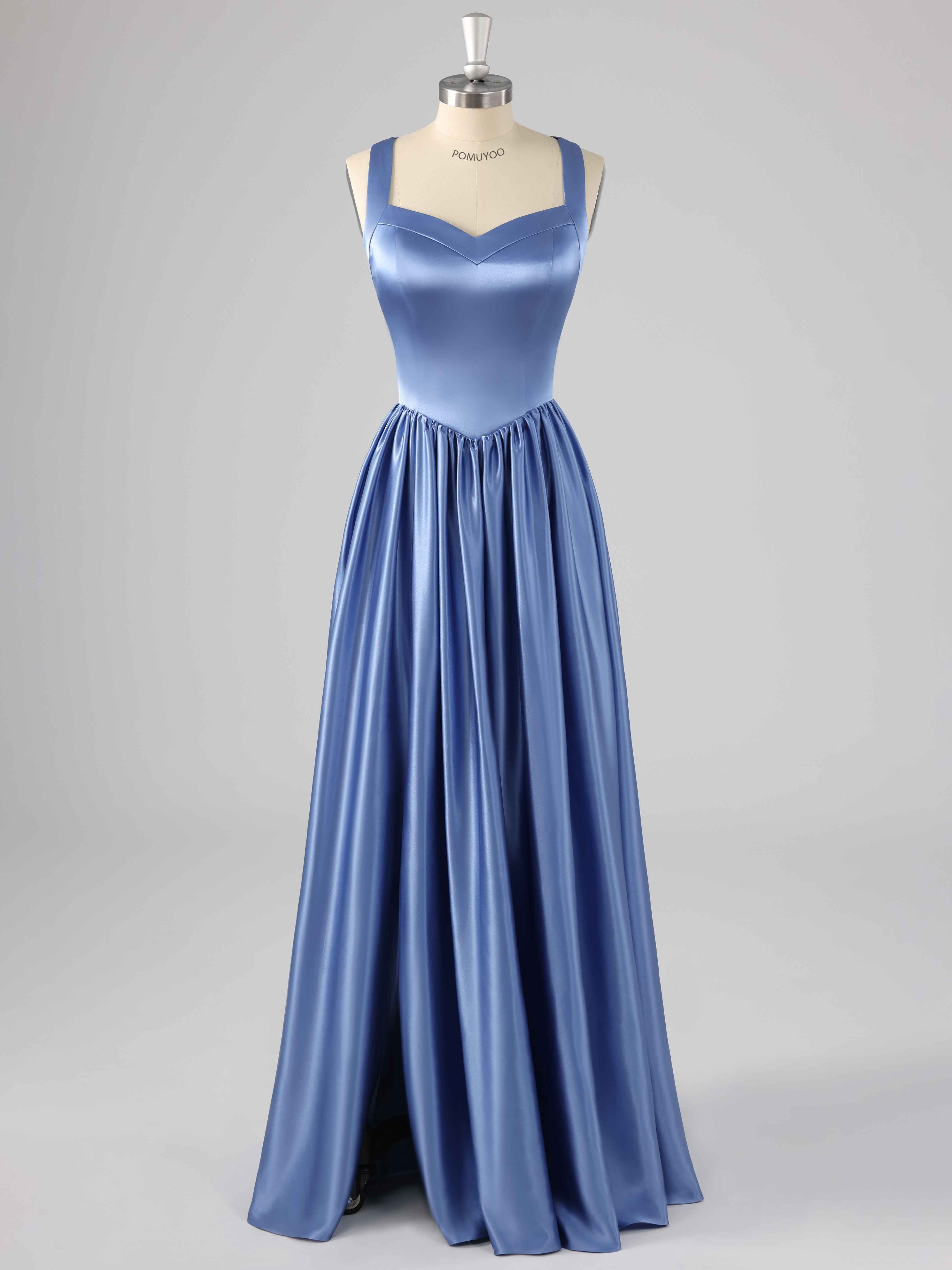 Robes De Demoiselle D'Honneur En Satin À Col V Sans Manches Fente À Jambe