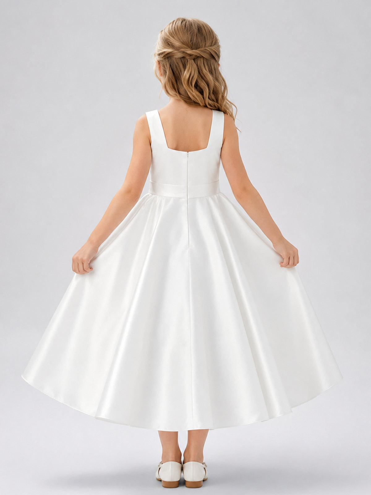 Robes De Fille En Satin À Élégante A-ligne Carré Arc