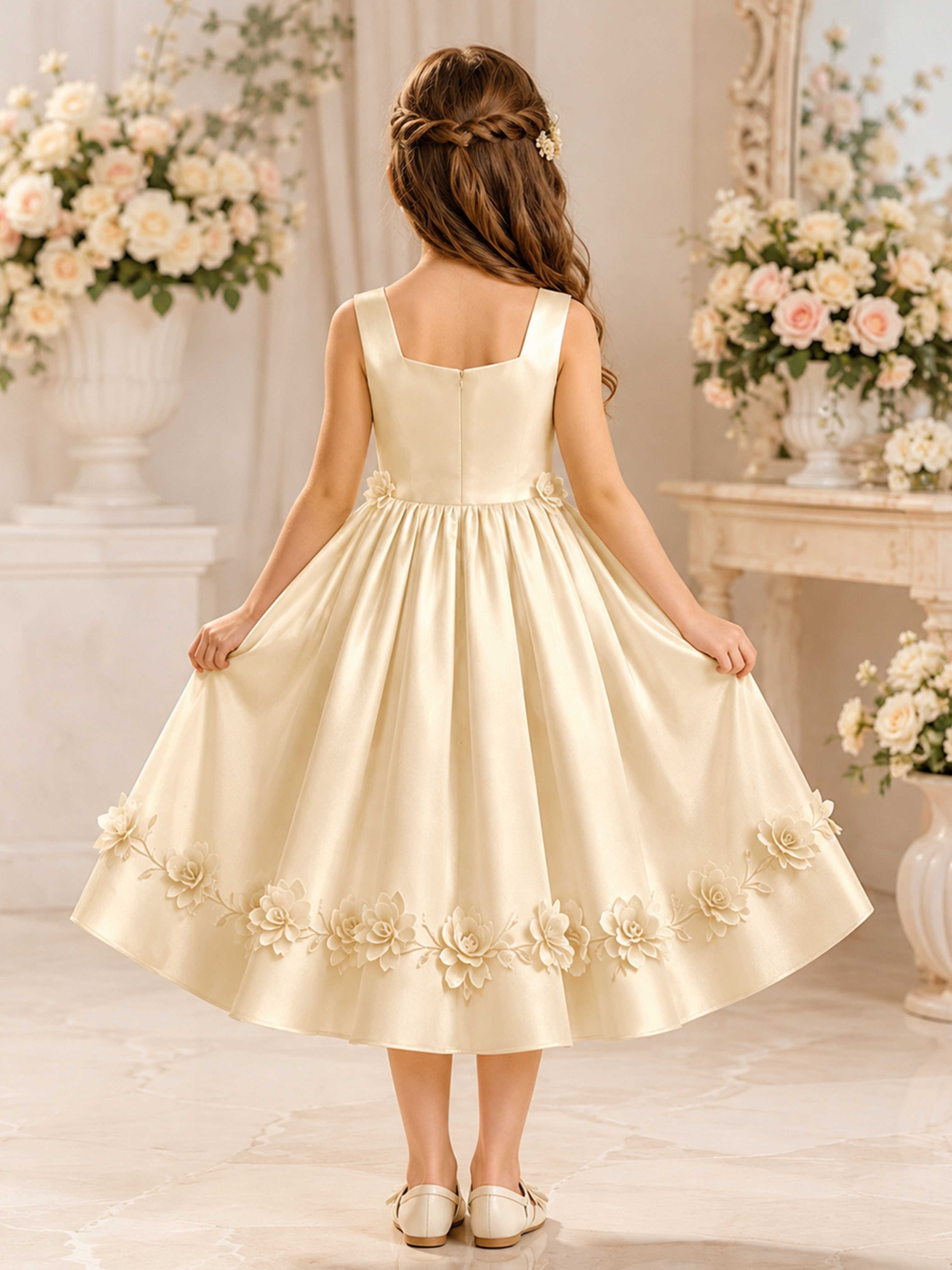 Robes De Fille En Satin À Élégante A-ligne Floral Appliqués