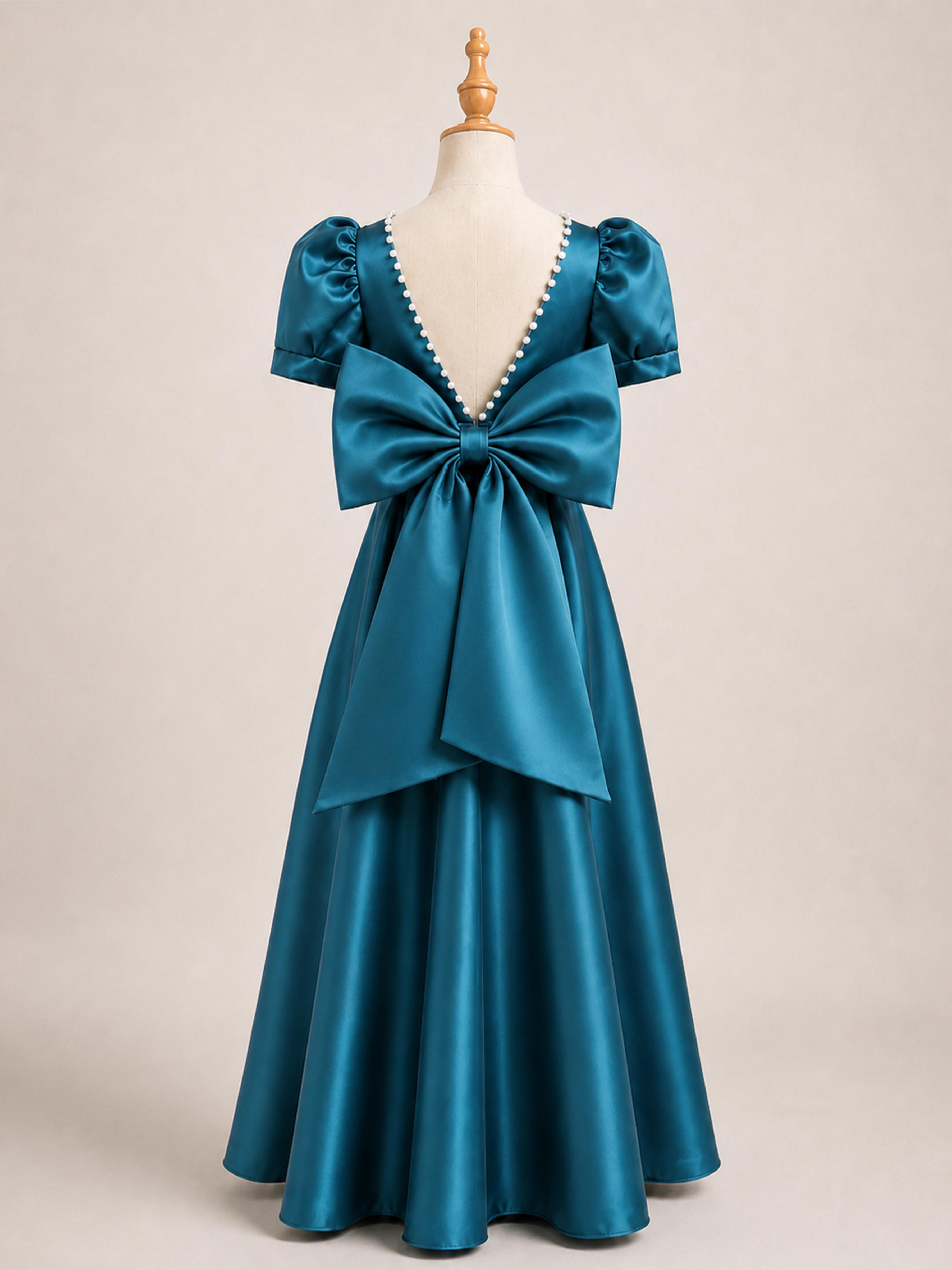 Robes De Fille En Satin À Élégante A-ligne Manche Bouffante