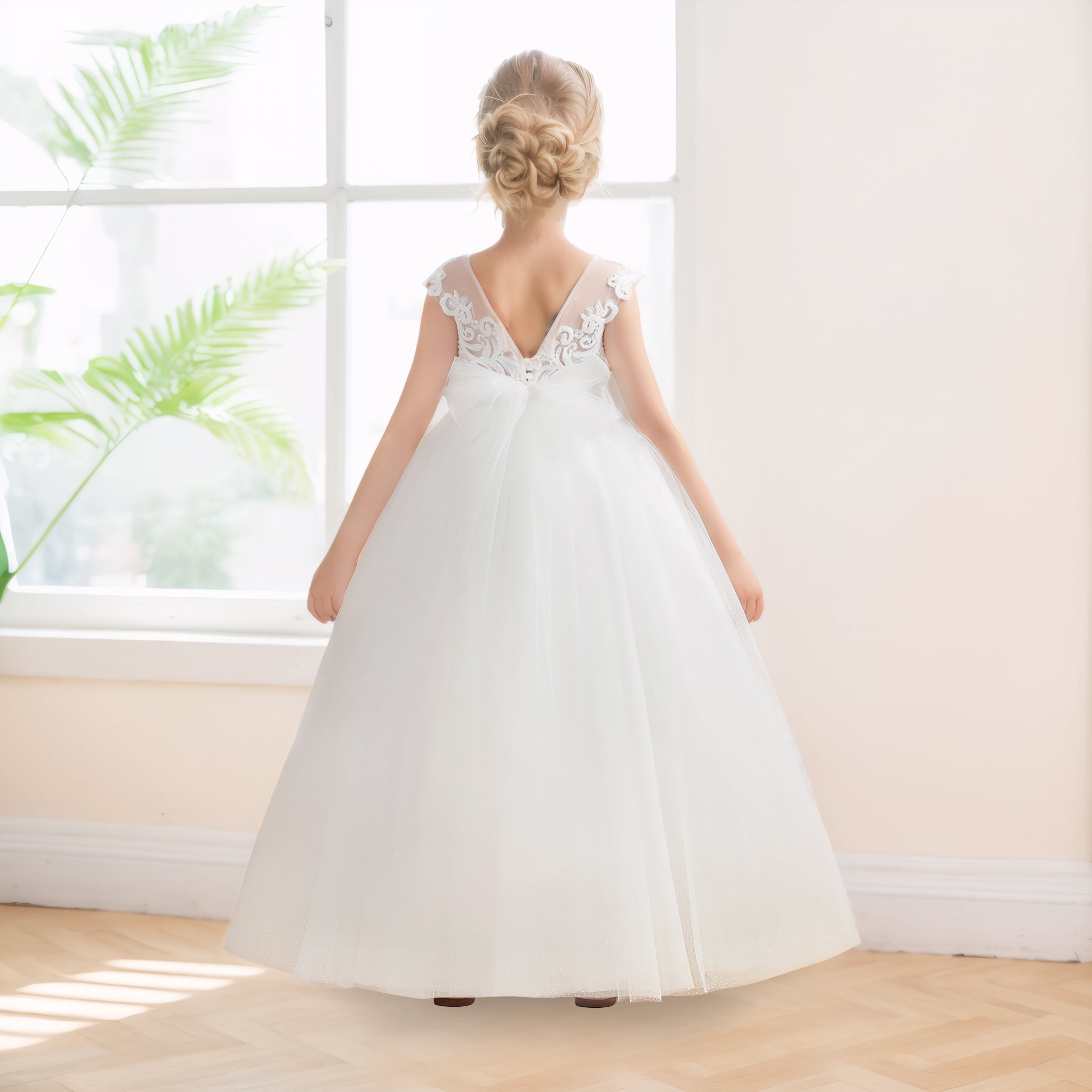 Robes De Fille En Tulle À Appliqués Dos À Nœud Longue