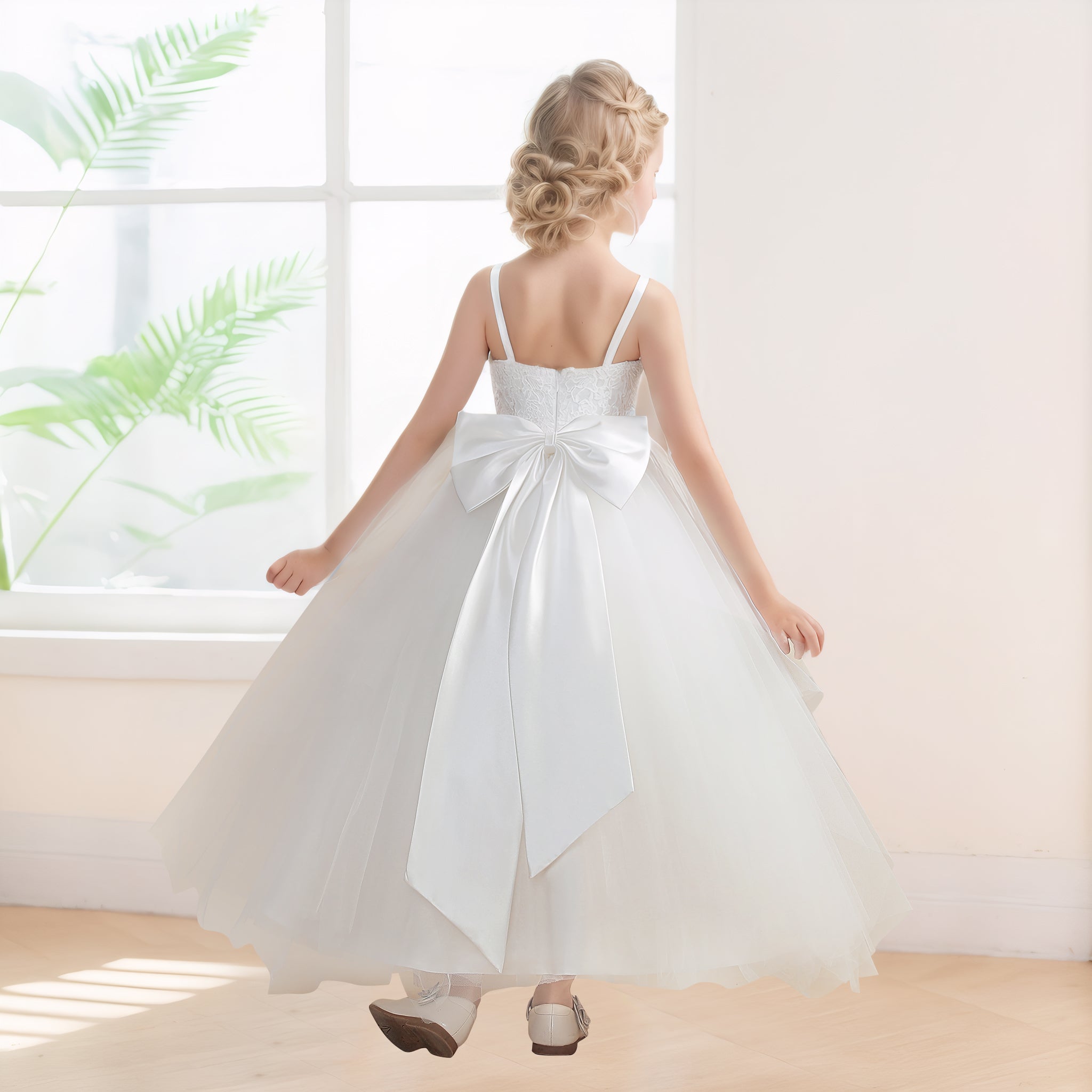 Robes De Fille En Tulle À Appliqués Sans Manches Longue