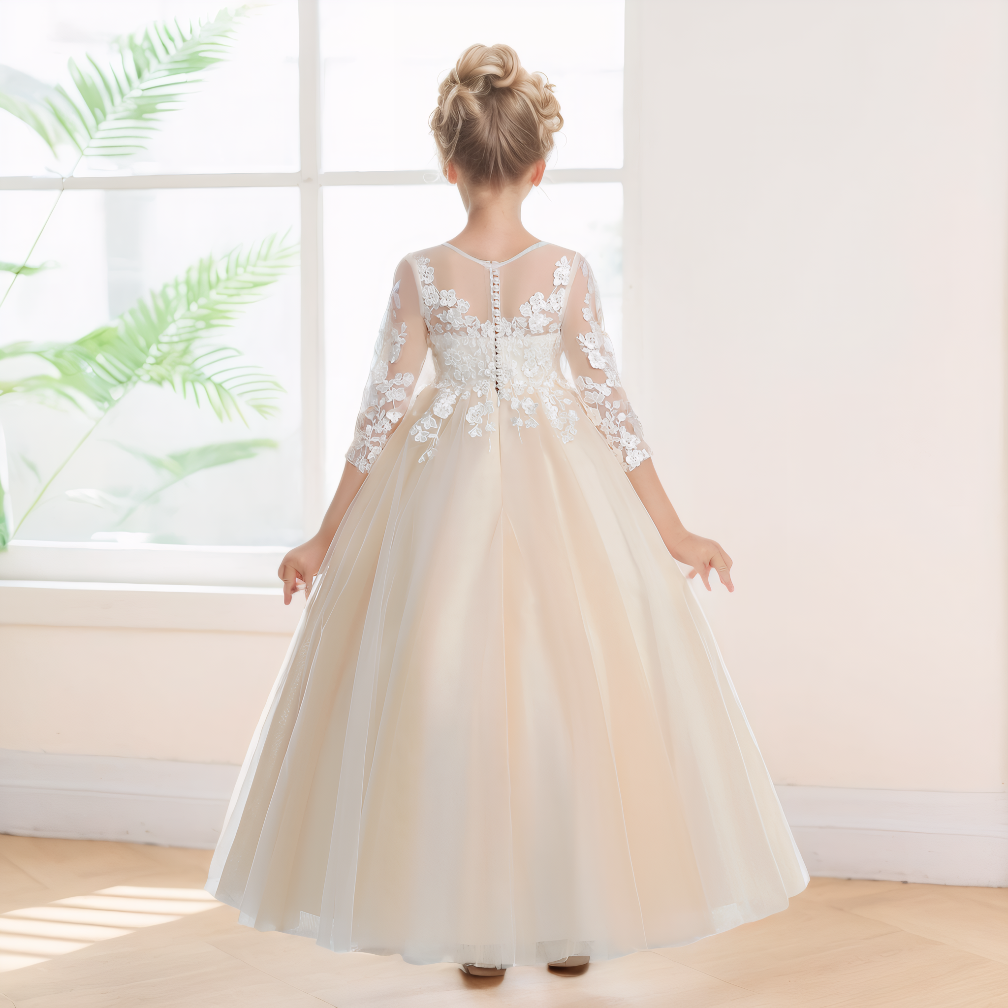 Robes De Fille En Tulle À Col Rond Appliqués Perles