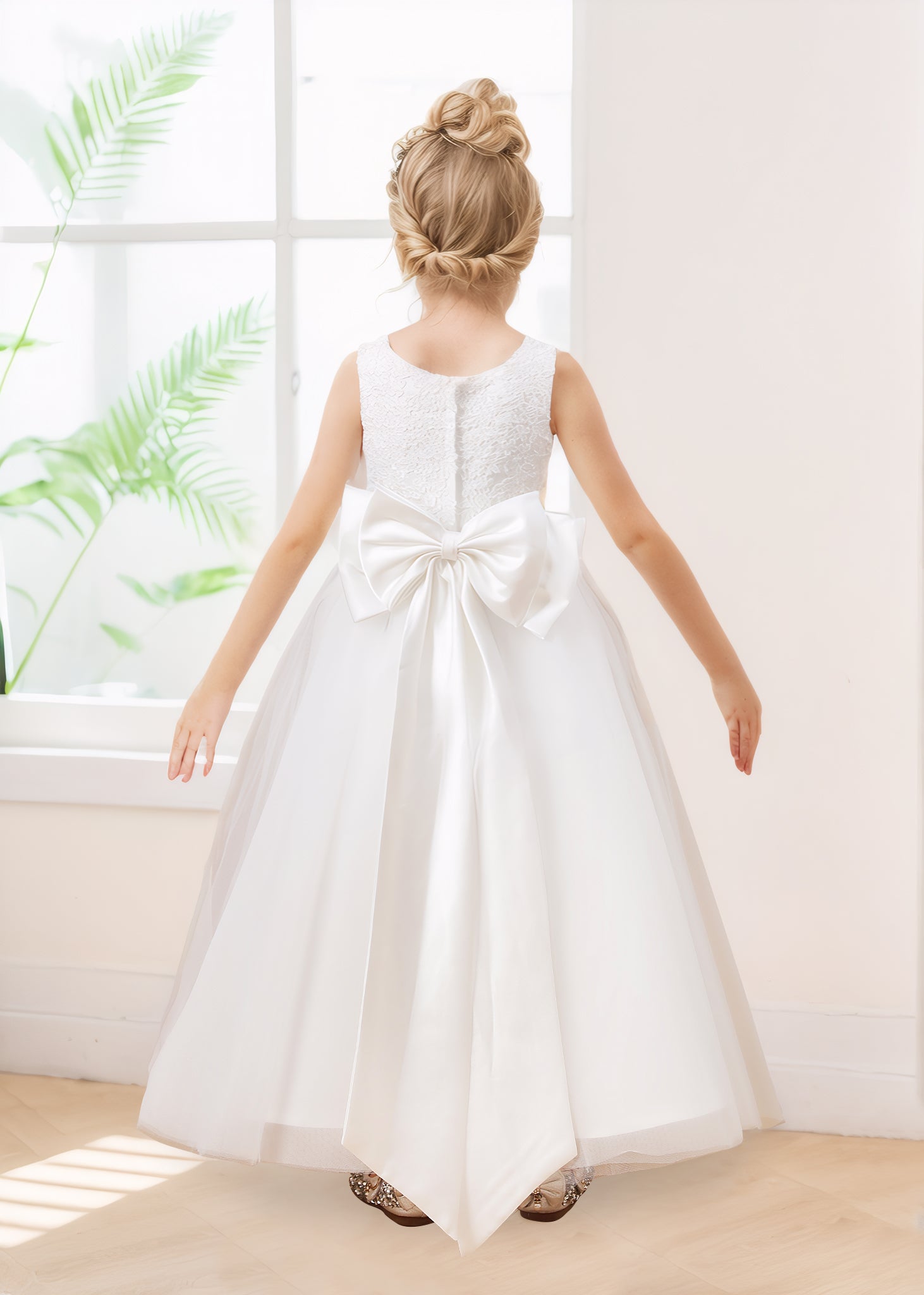 Robes De Fille En Tulle À Dentelle Appliqués Sans Manches