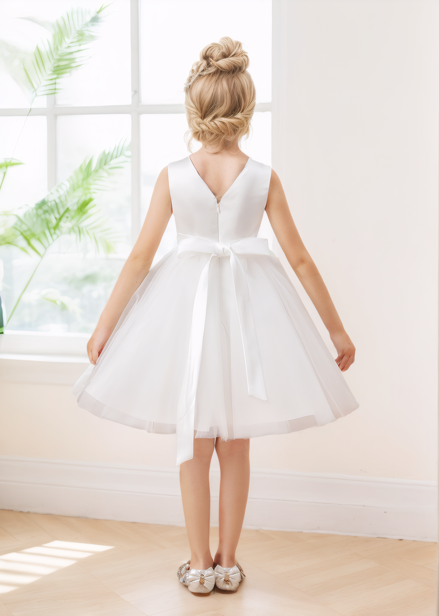 Robes De Fille En Tulle À Sans Manches Col V Longueur Aux Genoux