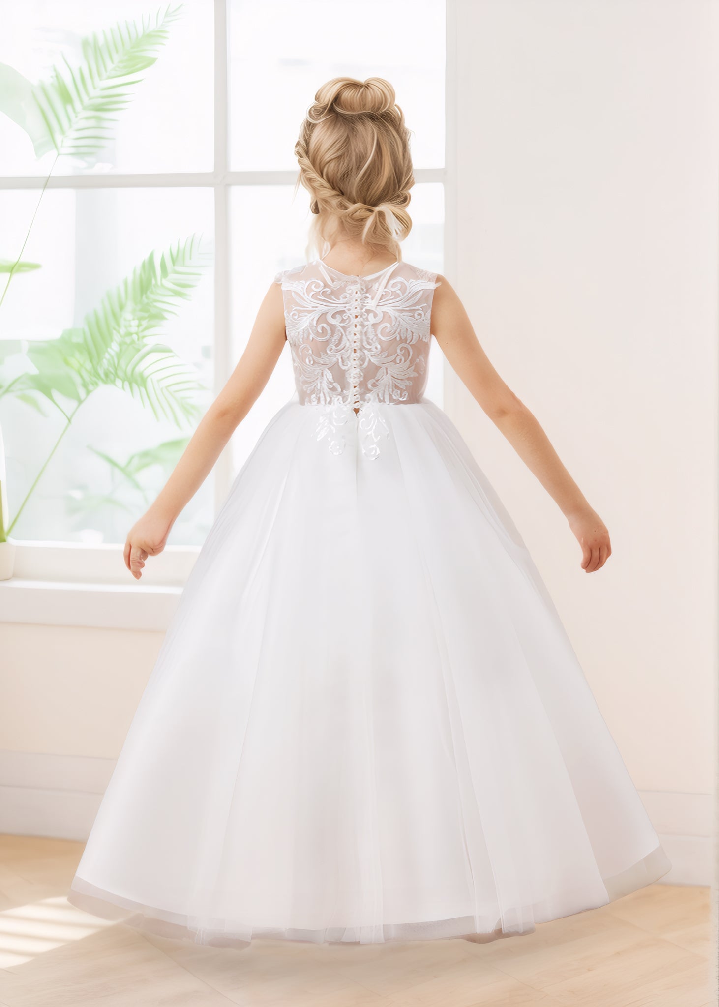 Robes De Fille En Tulle À Sans Manches Dentelle Appliqués Longue