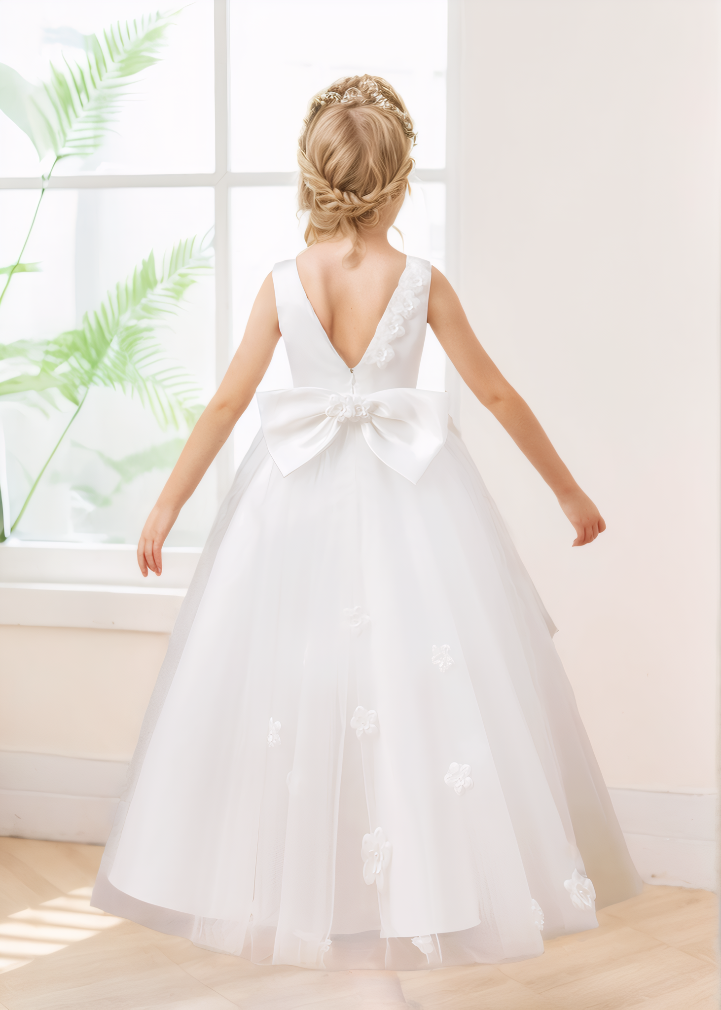 Robes De Fille En Tulle Satin À Sans Manches Appliqués