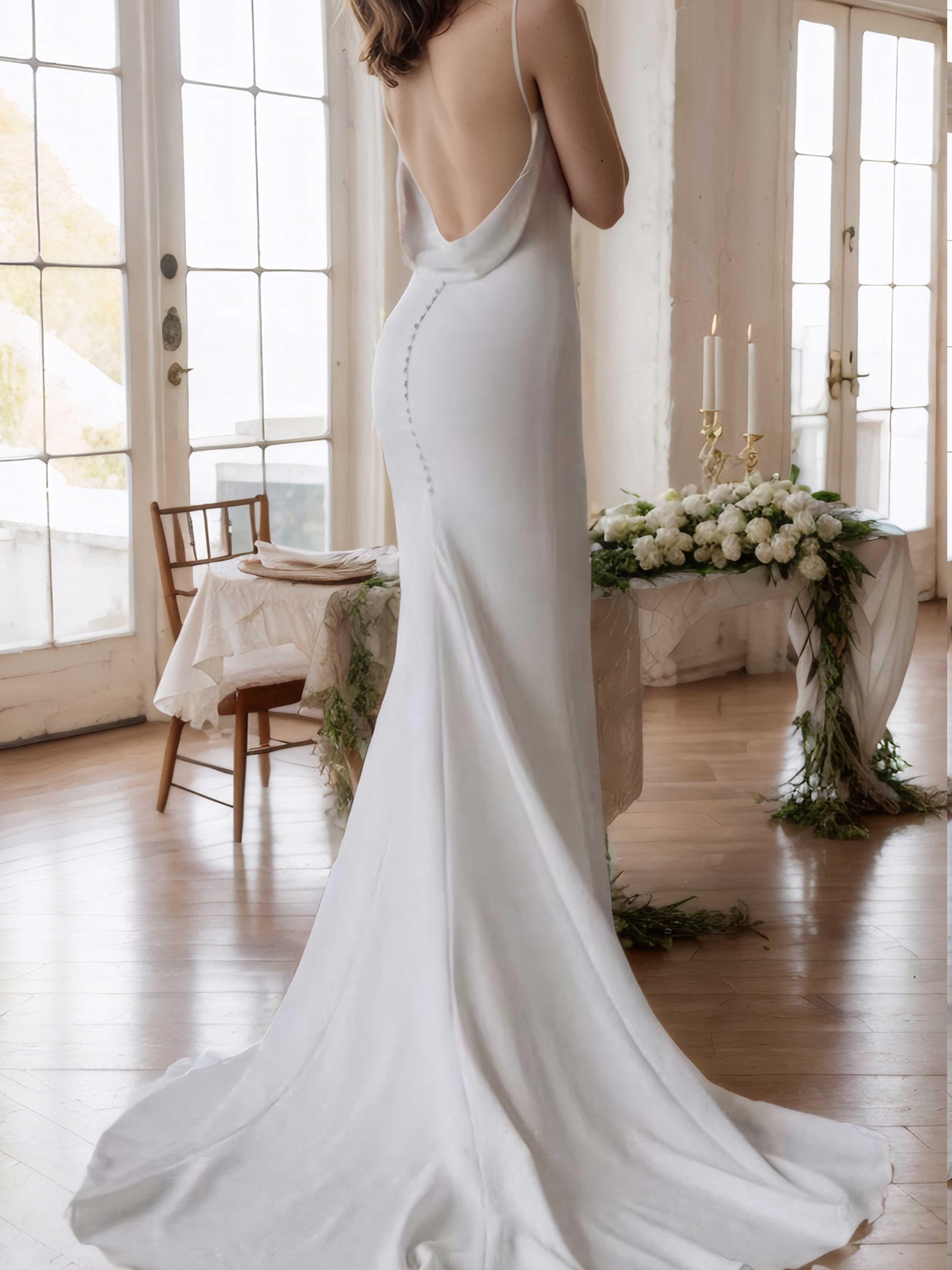 Robes De Mariée À Col V Trompette Traîne Balayage Emmie