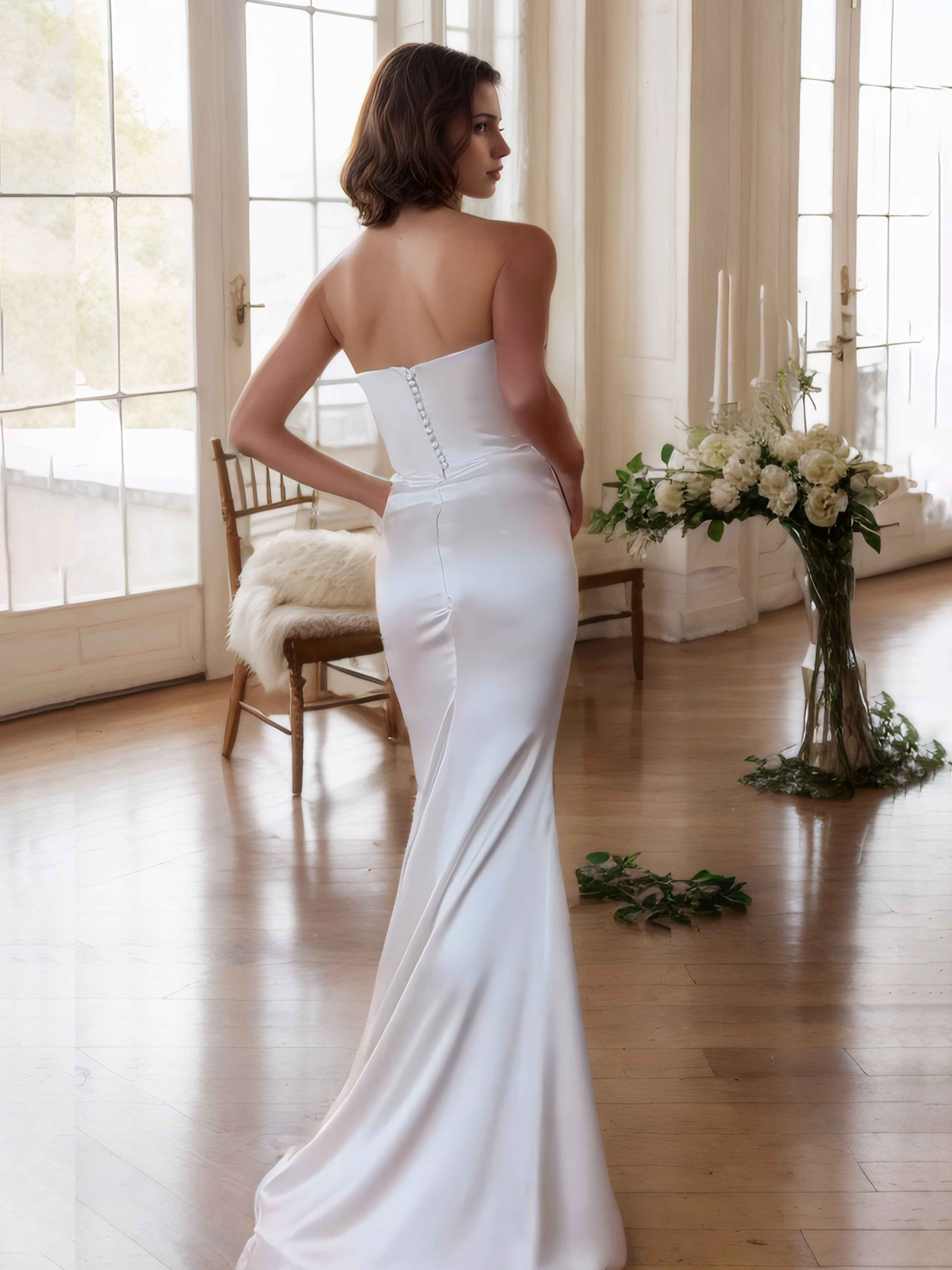 Robes De Mariée En Satin À Épaules Dénudées Corset Plissé Kyra