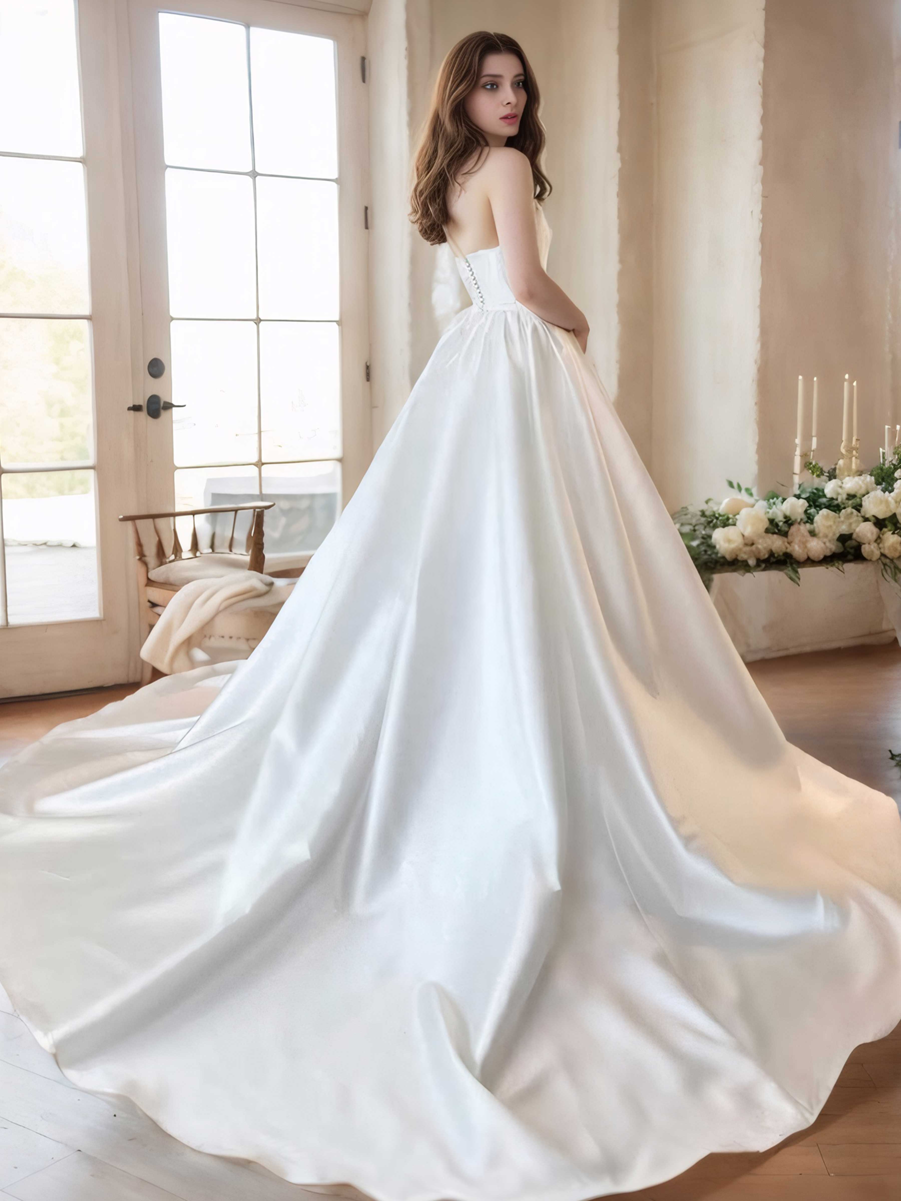 Robes De Mariée En Satin À Épaules Dénudées Traîne Balayage Carly
