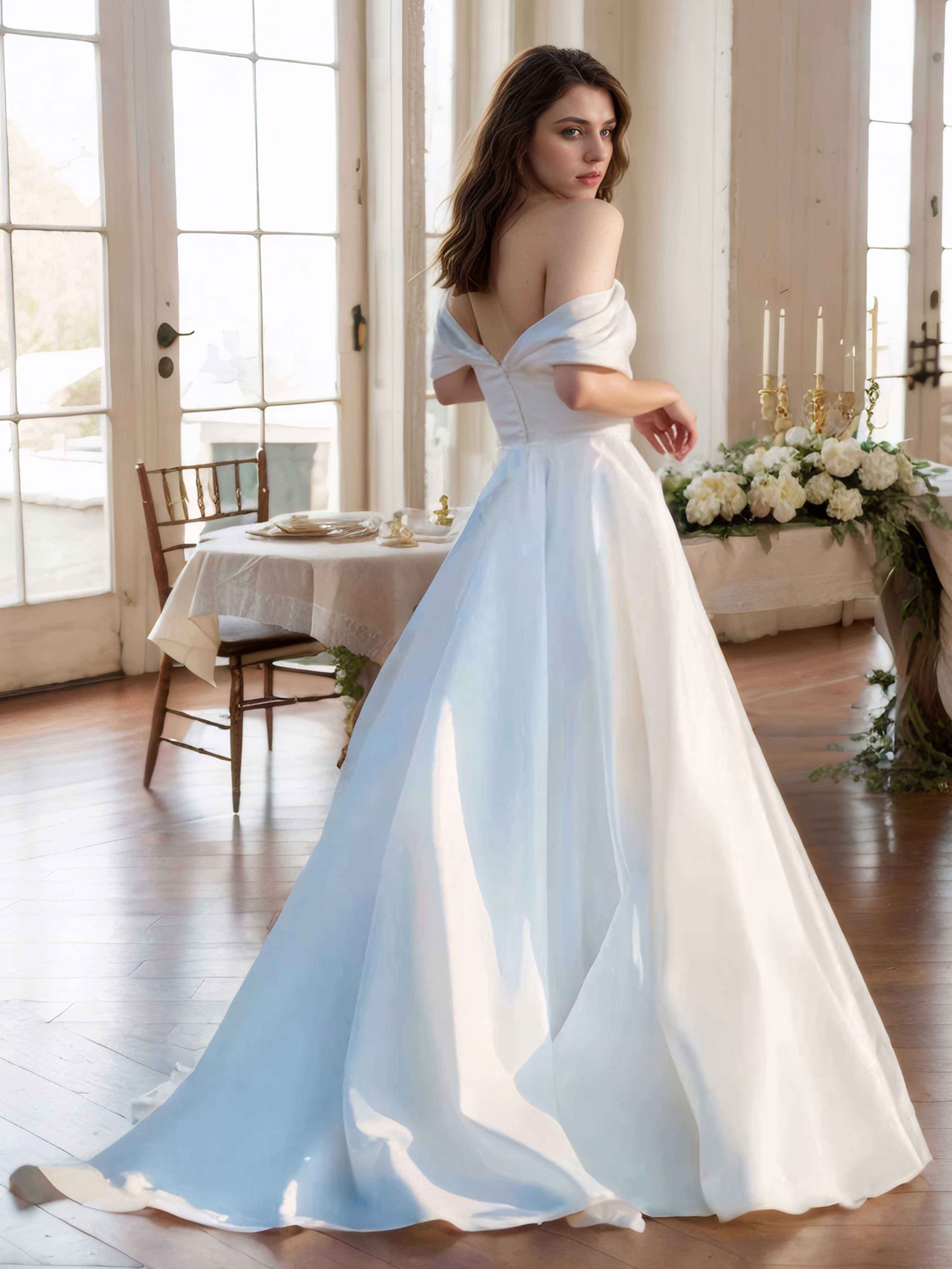 Robes De Mariée En Satin À Épaules Dénudées Traîne Balayage Yara