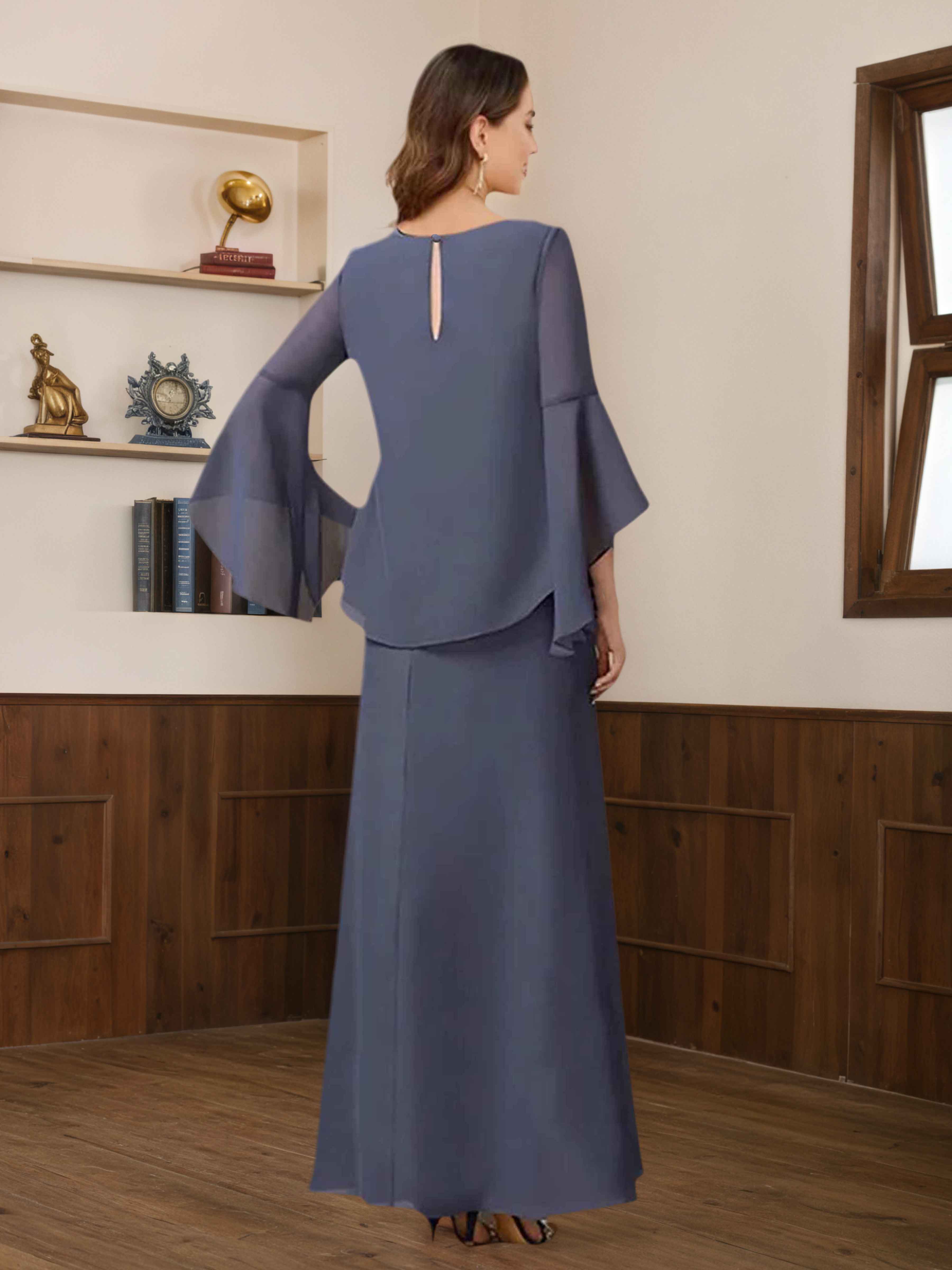 Robes Mère De La Mariée 2 Pièces En Mousseline À Manches Longues Pavetta