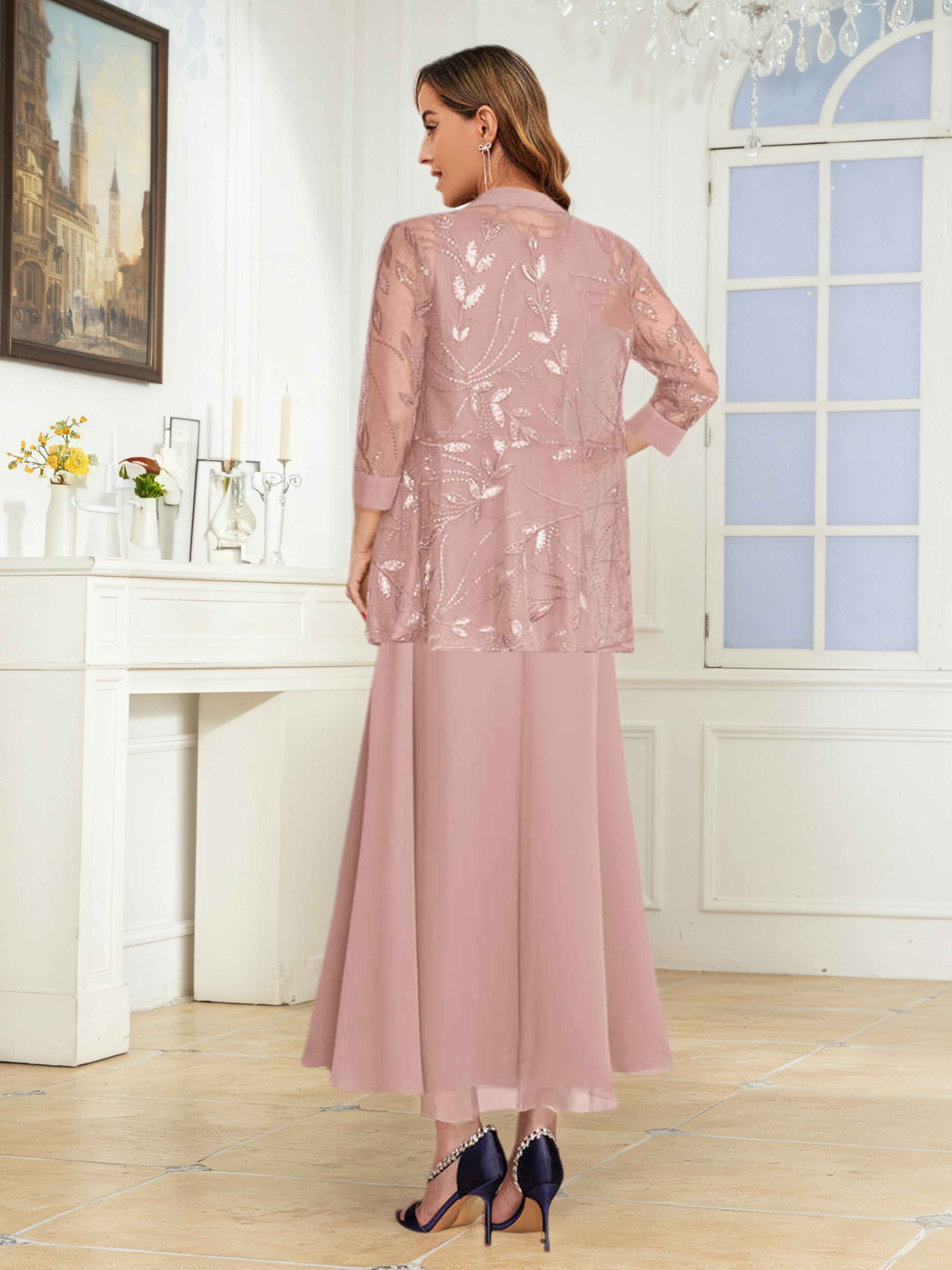 Robes Mère De La Mariée 3 Pièces En Mousseline À Pailleté Longue Sunniva