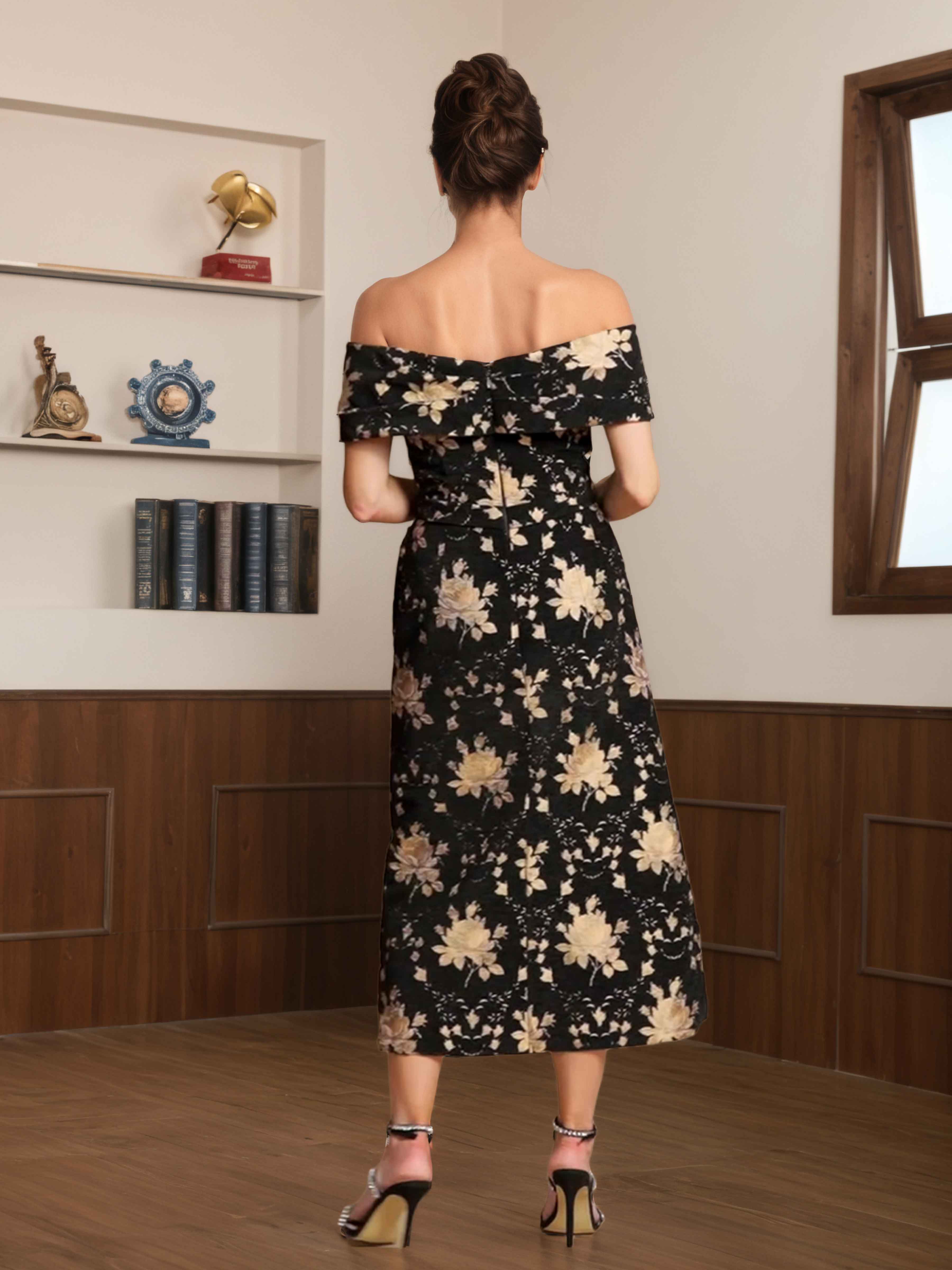 Robes Mère De La Mariée À Épaules Dénudées Jacquard Midi Undine