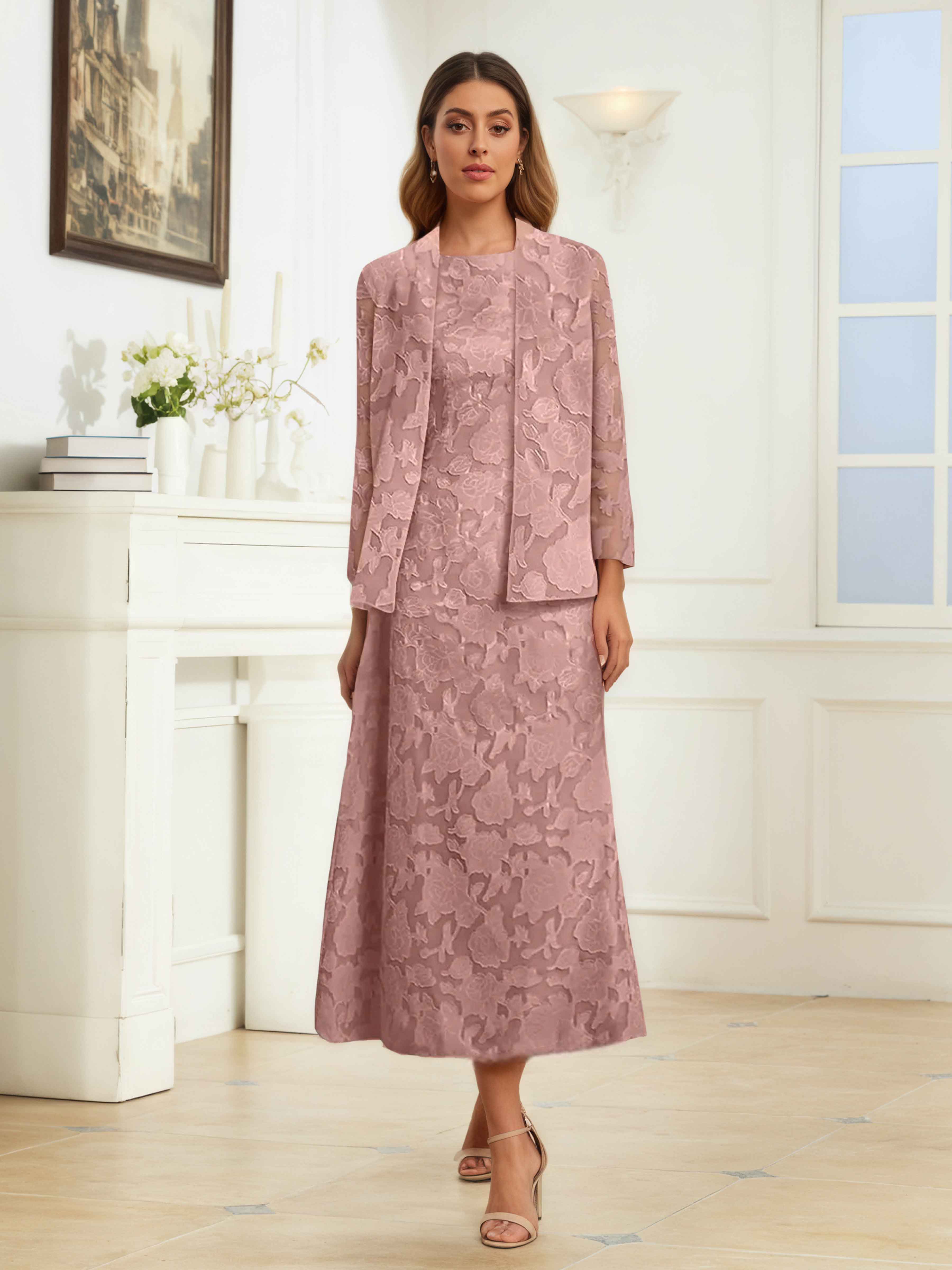 Robes Mère De La Mariée En Jacquard À Modeste A-ligne 2 Pièces Longue Oraelitharae