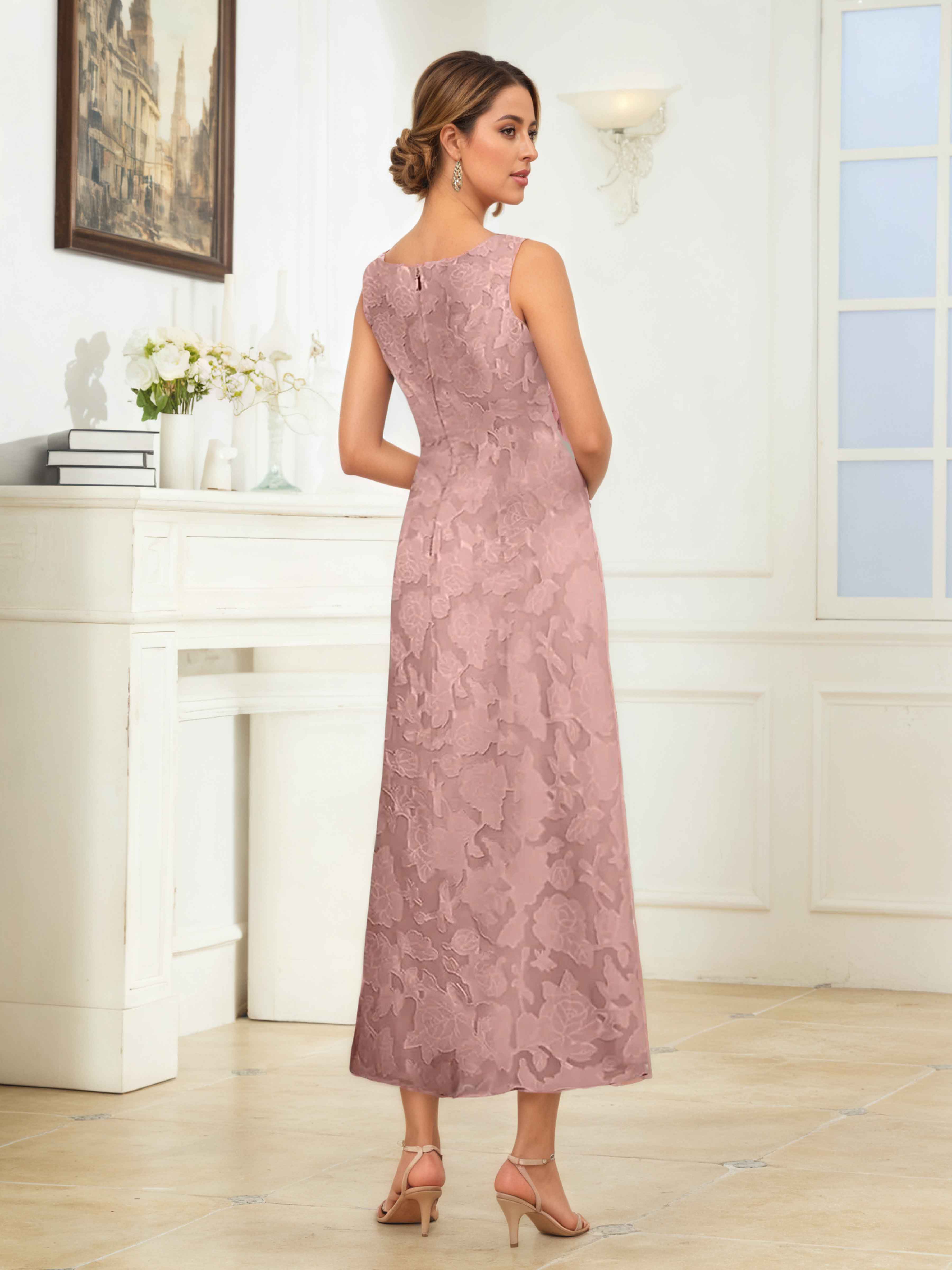 Robes Mère De La Mariée En Jacquard À Modeste A-ligne 2 Pièces Longue Oraelitharae