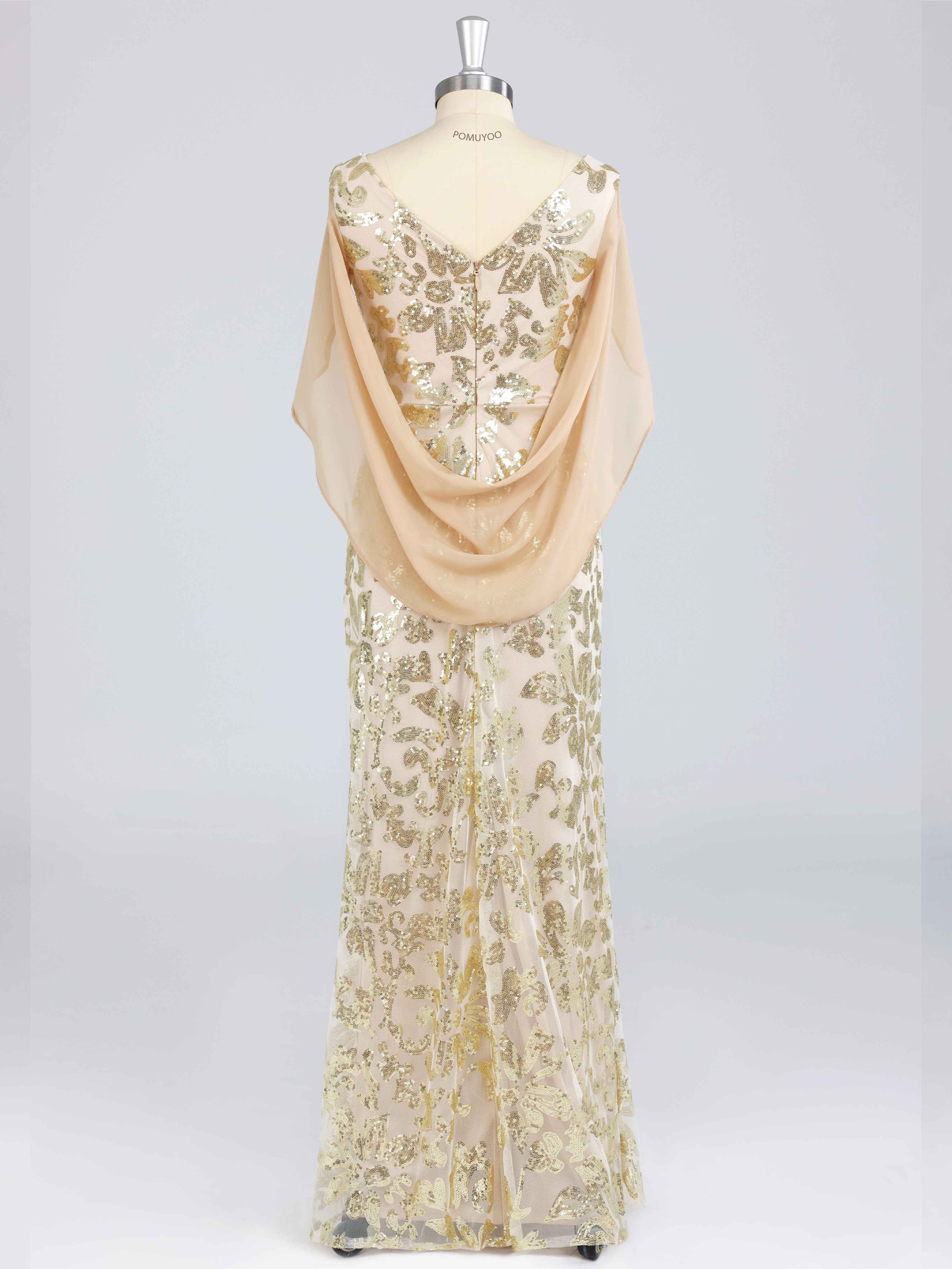Robes Mère De La Mariée En Pailleté À Pailleté Longue Avec Cape