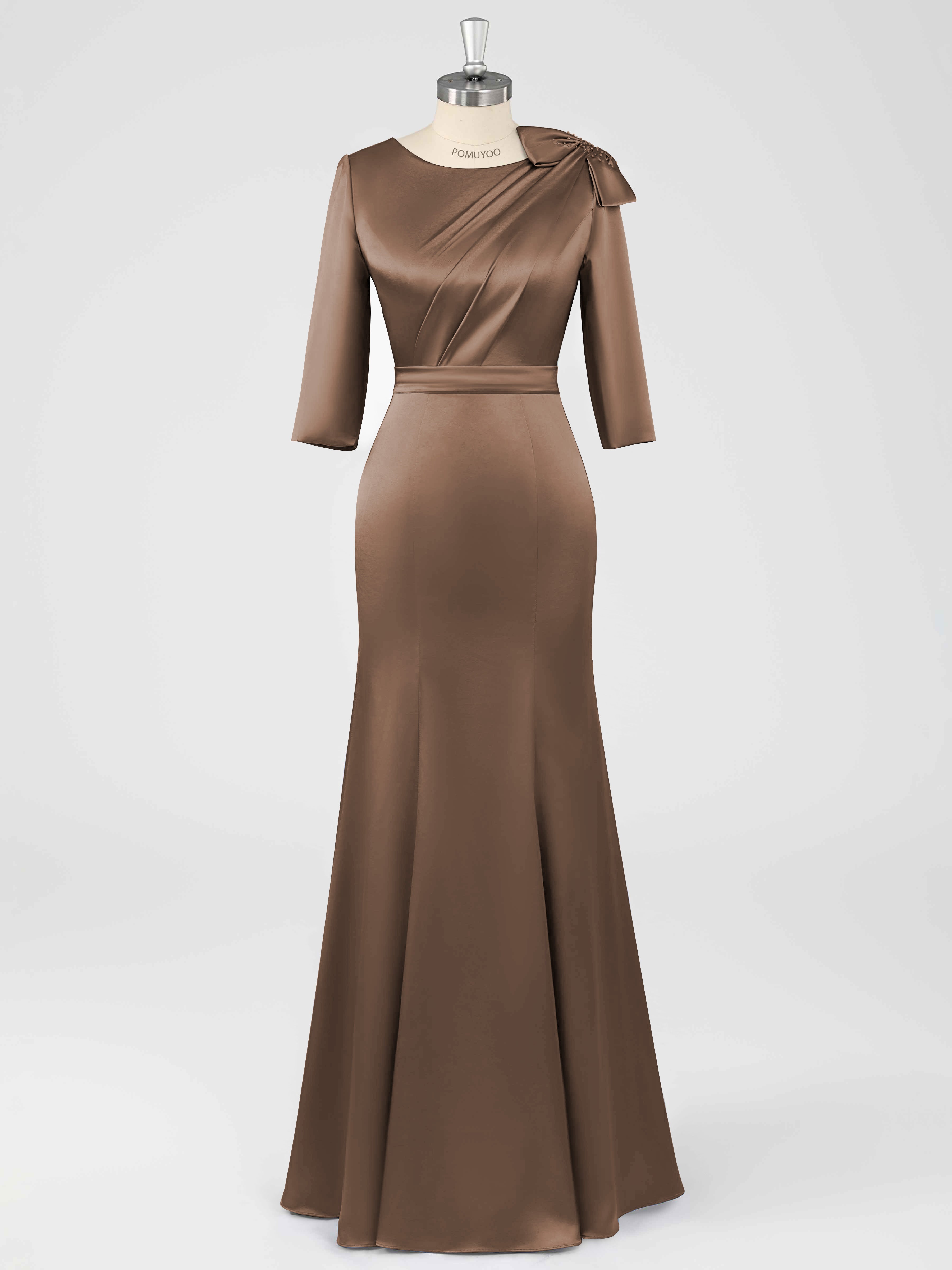 Robes Mère De La Mariée En Satin À Col Rond Ruché Fiammetta