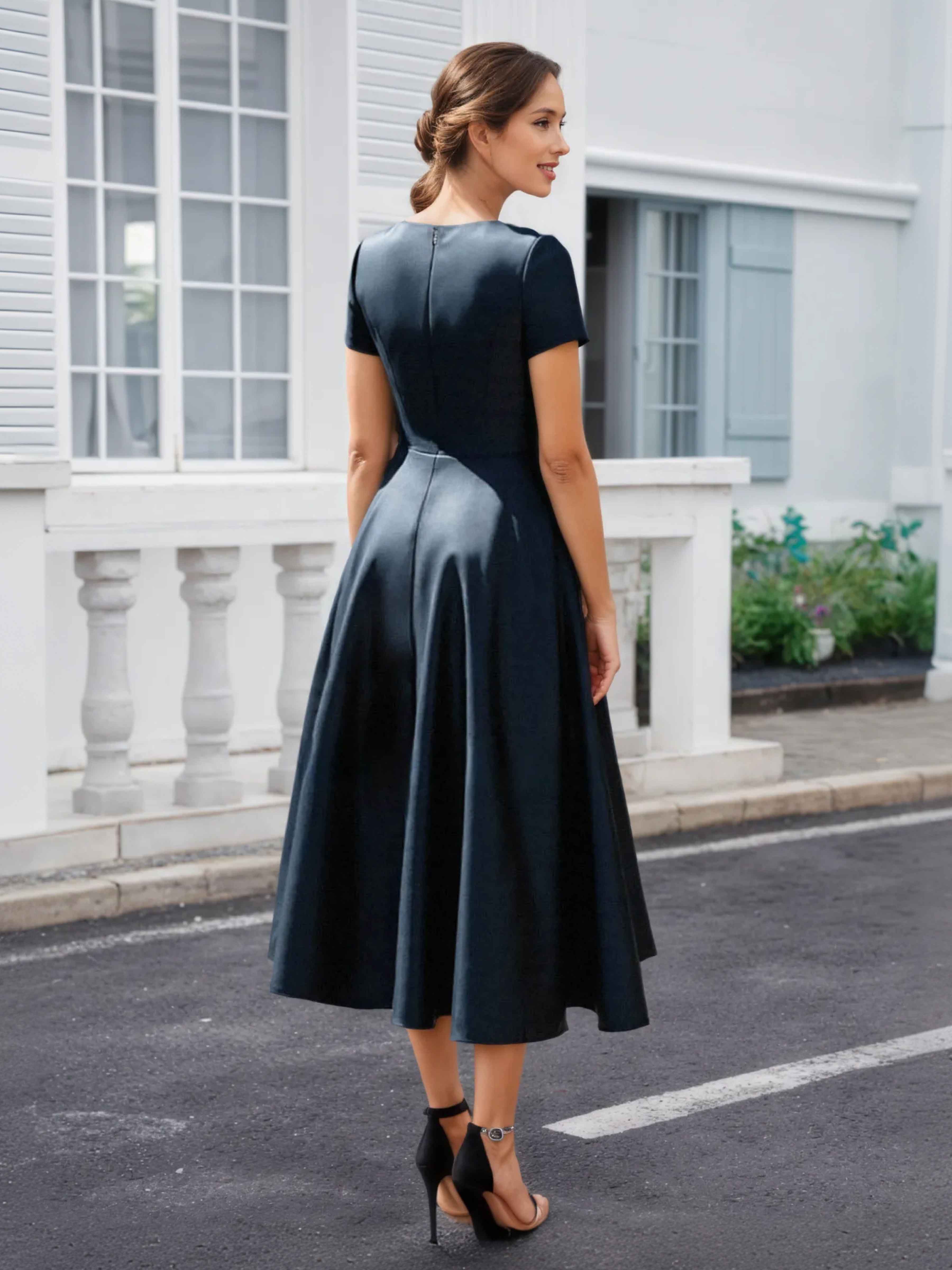 Robes Mère De La Mariée En Satin À Manches Courtes Ruché Oletha