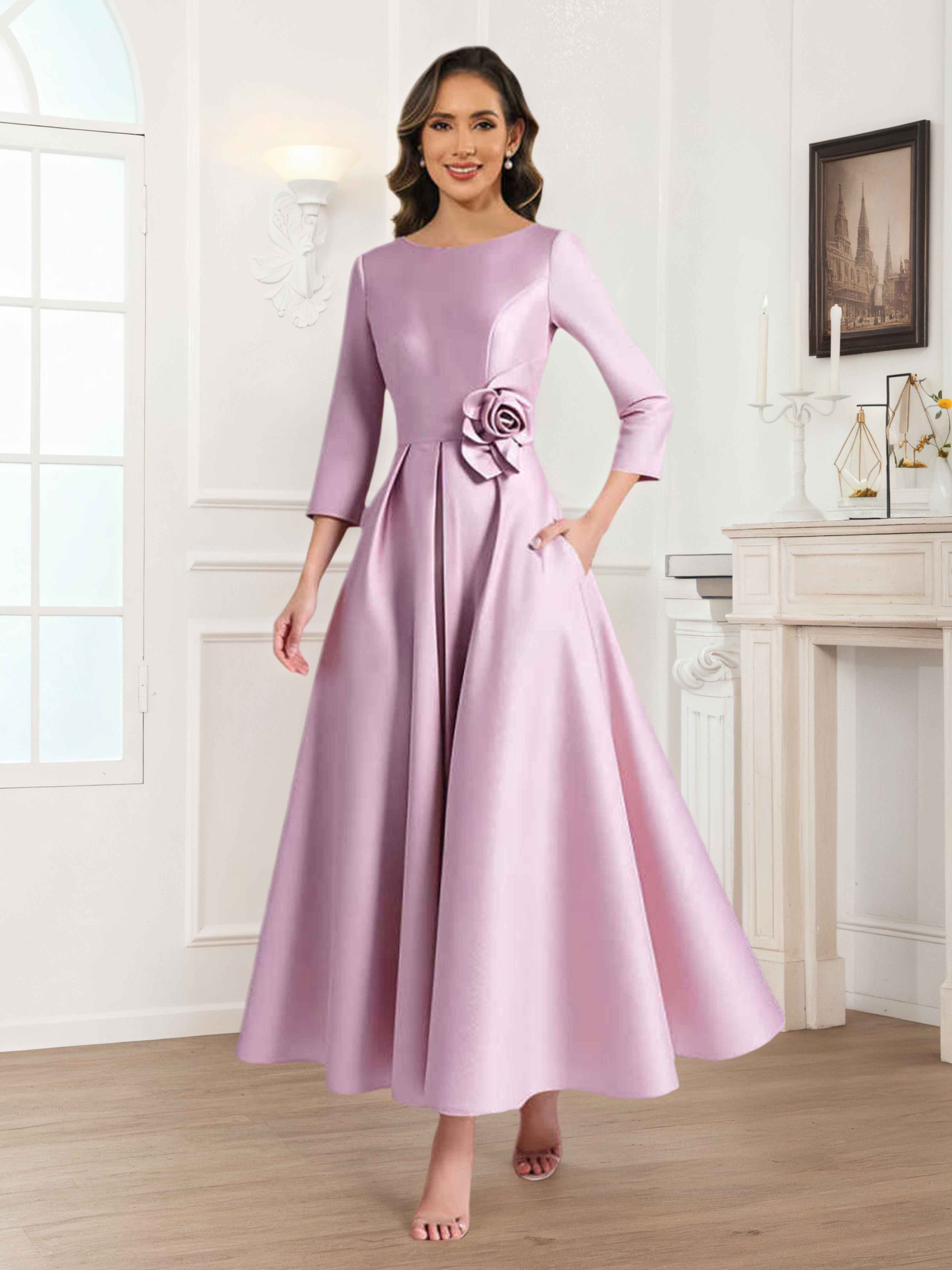 Robes Mère De La Mariée En Satin À Manches Longues Plissé Nerine