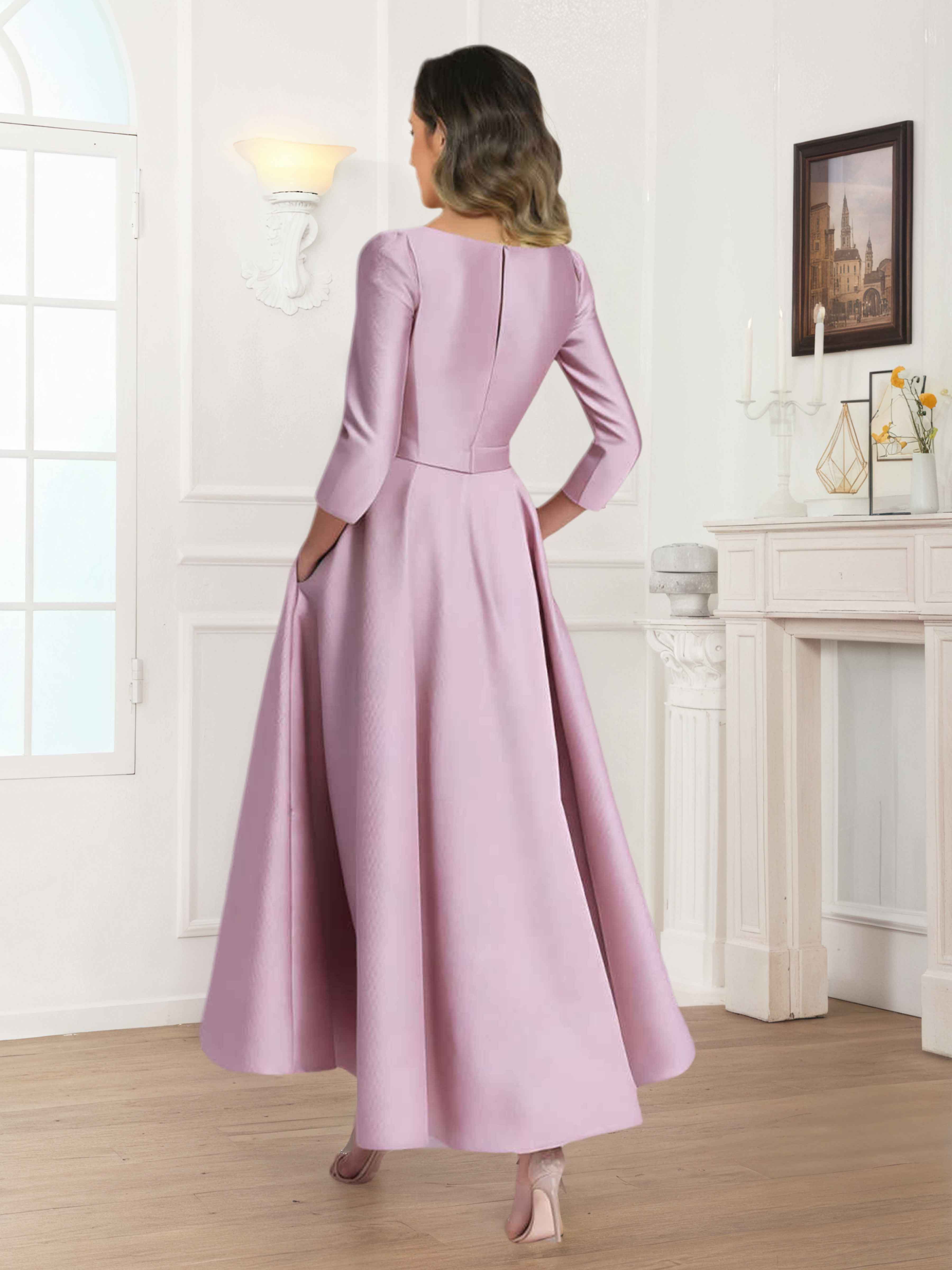 Robes Mère De La Mariée En Satin À Manches Longues Plissé Nerine
