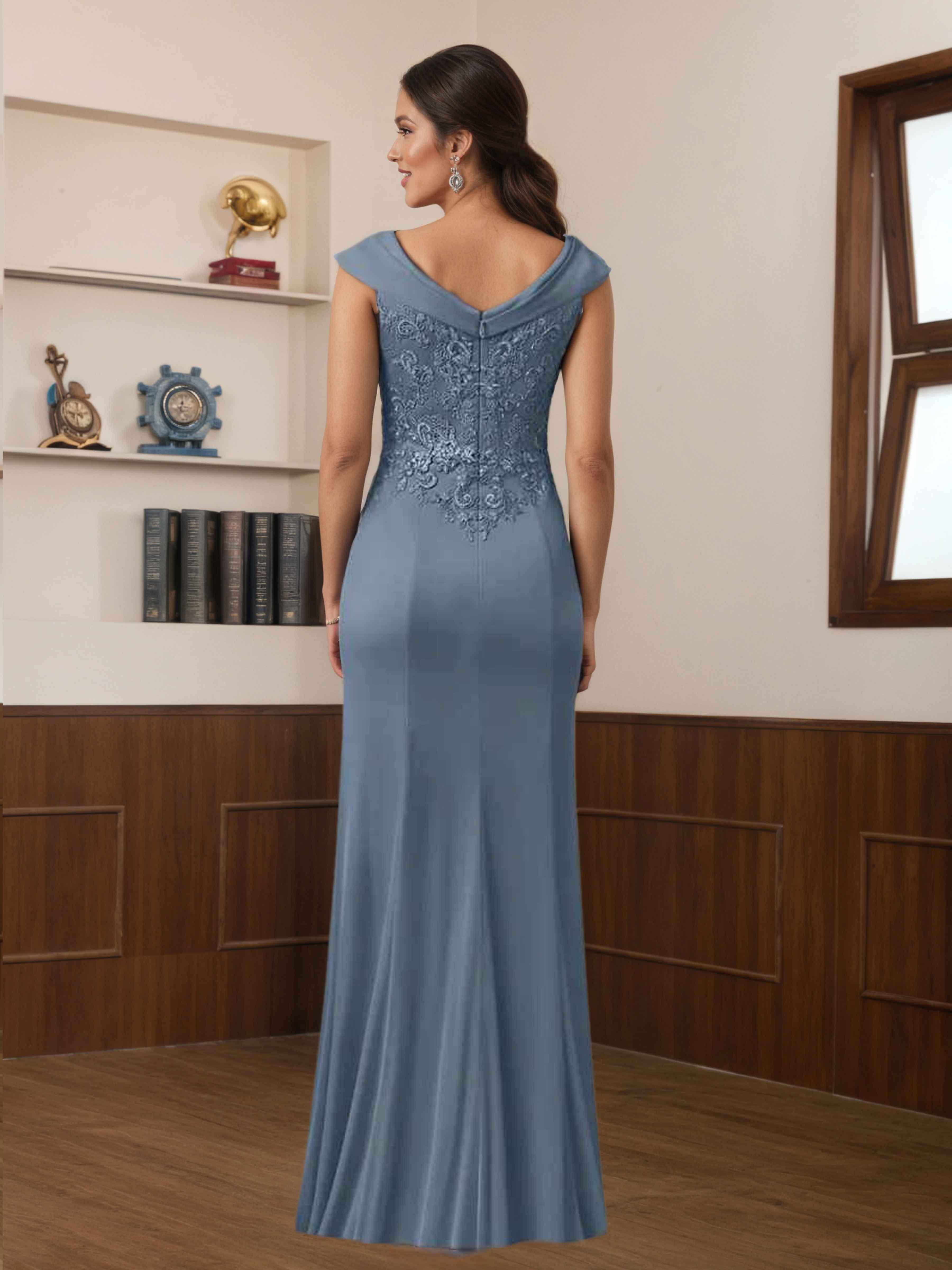 Robes Mère De La Mariée En Mousseline À Col V Appliqués Runa