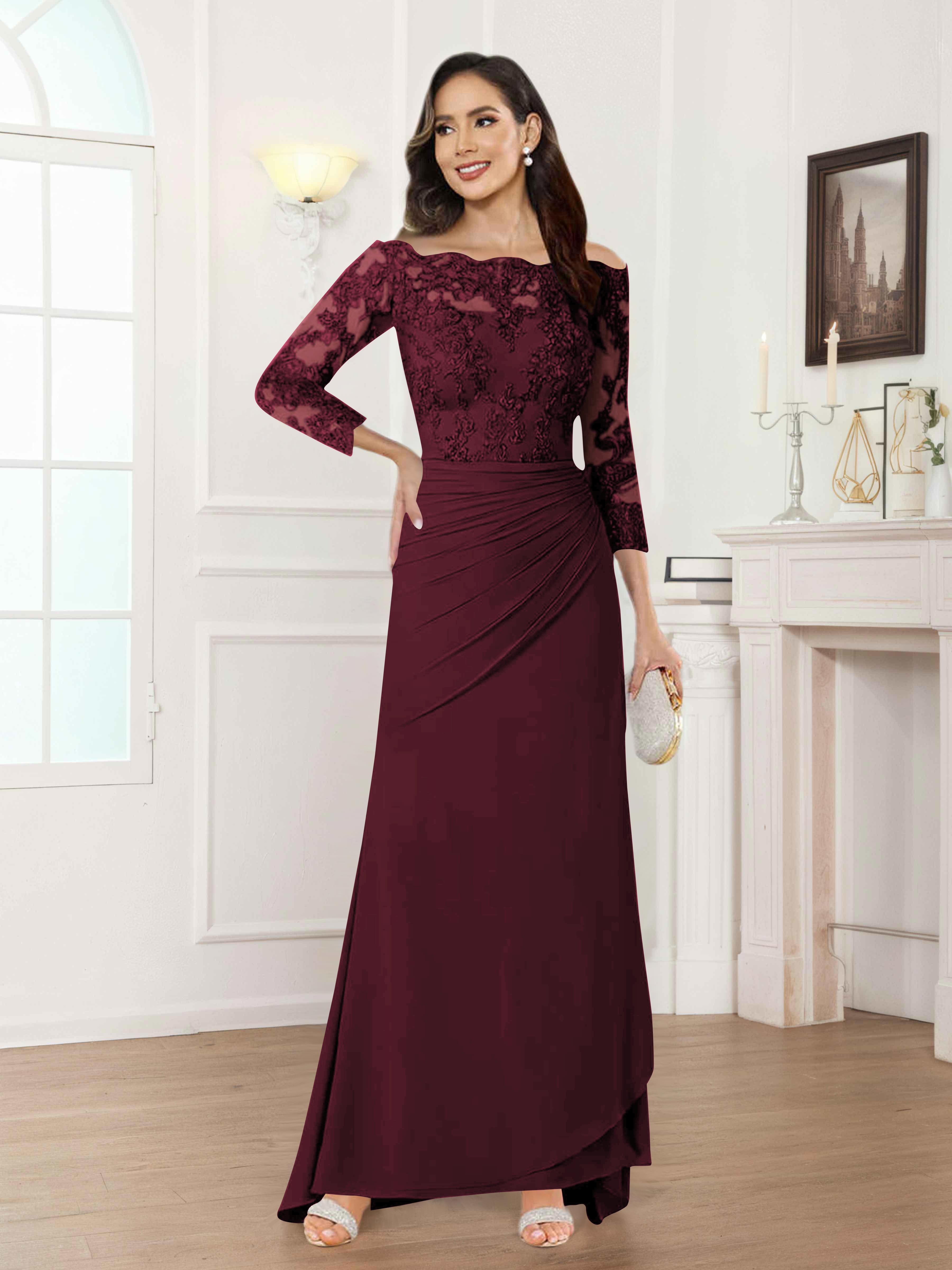 Robes Mère De La Mariée En Mousseline À Épaules Dénudées Plissé Riva