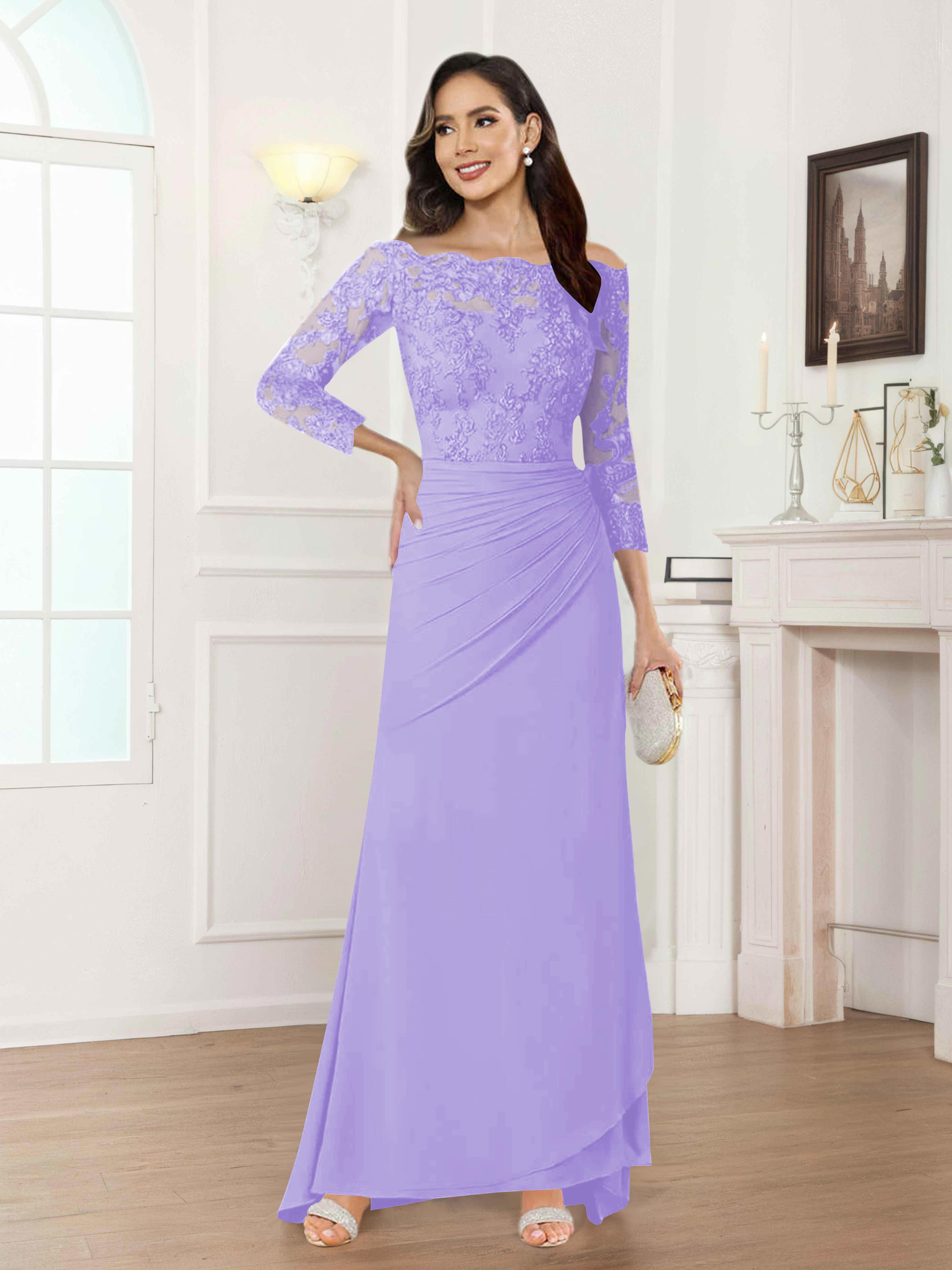 Robes Mère De La Mariée En Mousseline À Épaules Dénudées Plissé Riva