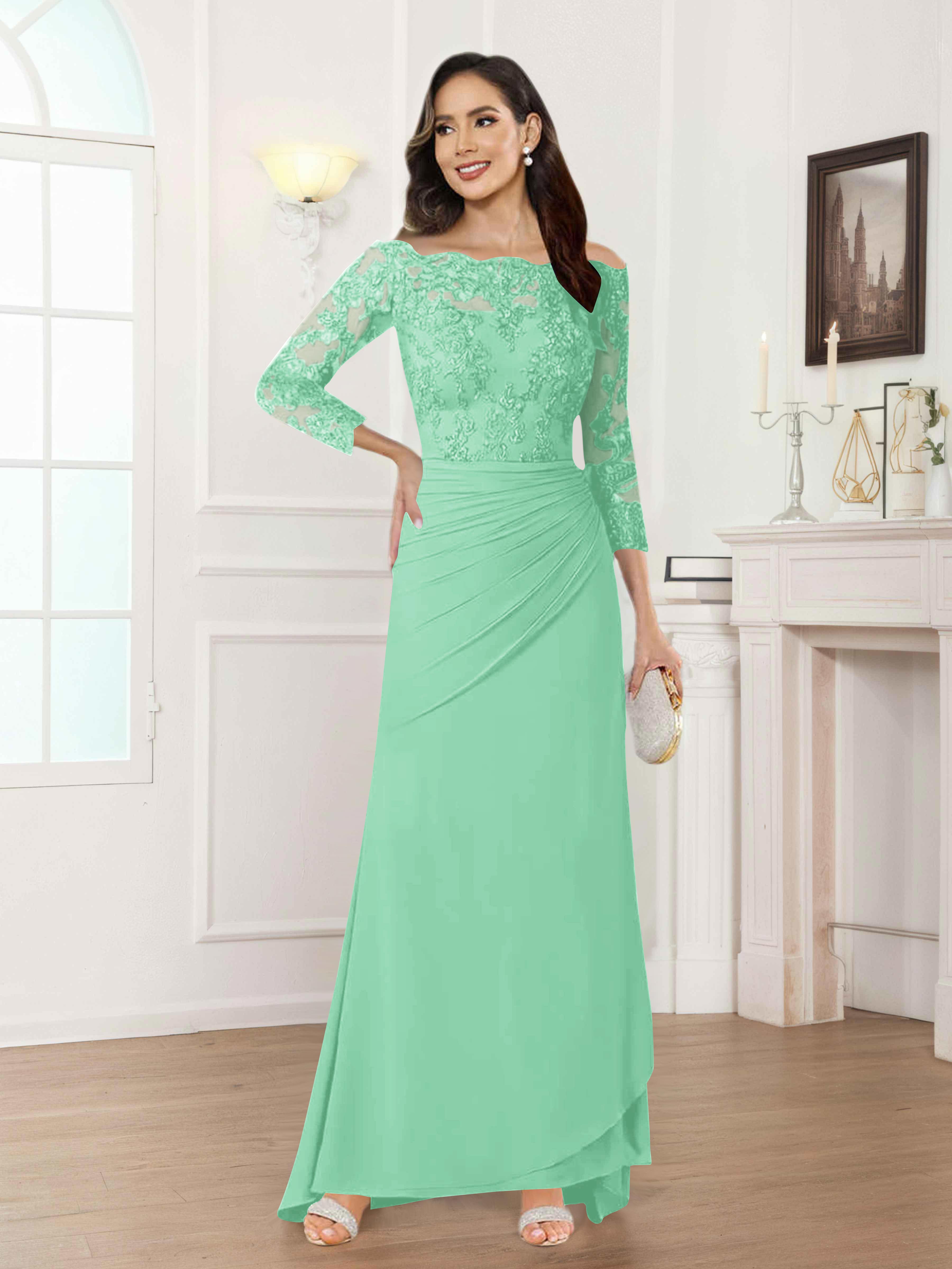 Robes Mère De La Mariée En Mousseline À Épaules Dénudées Plissé Riva