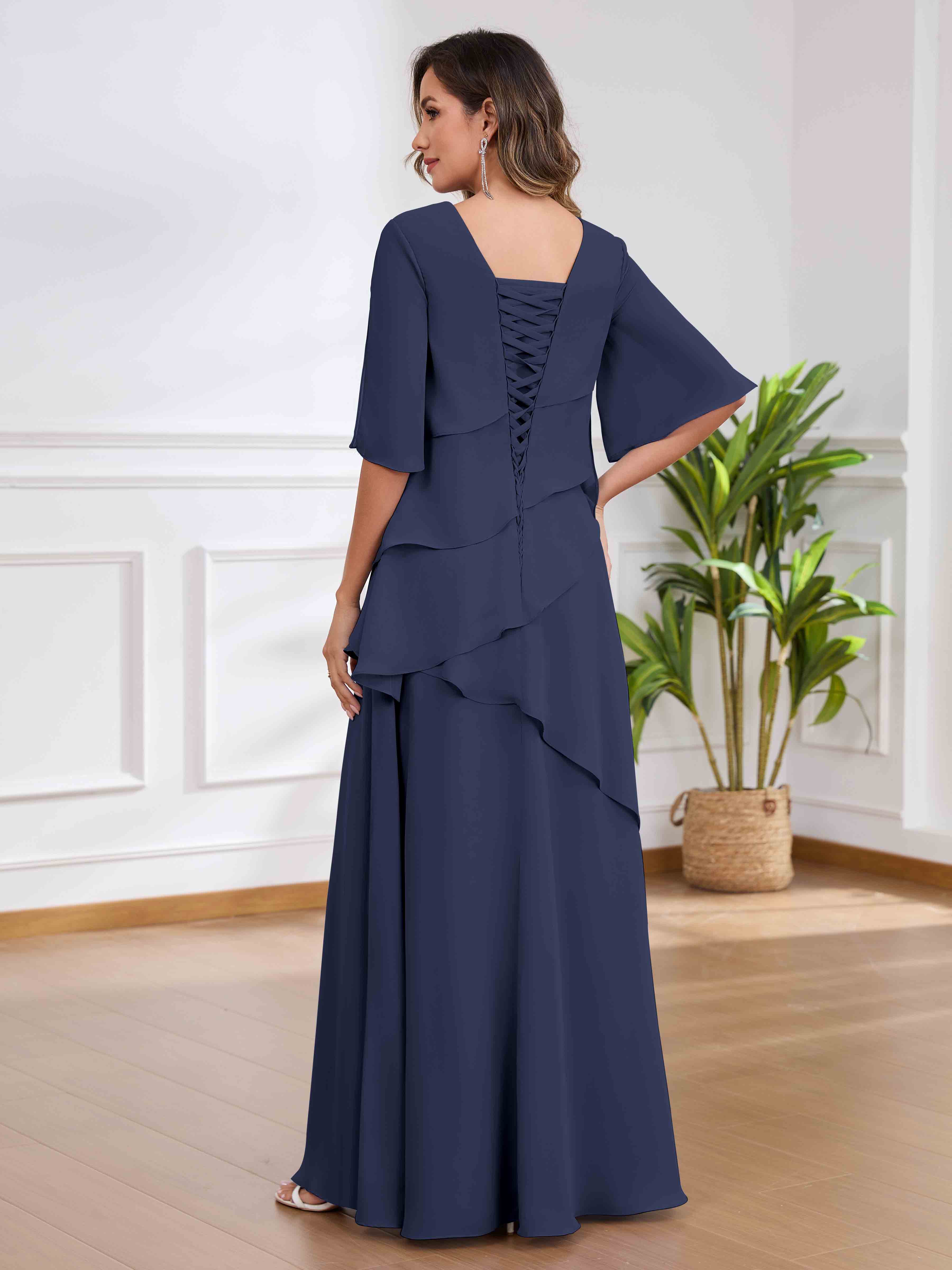 Robes Mère De La Mariée En Mousseline À Volants Dentelle Appliqués Larkin