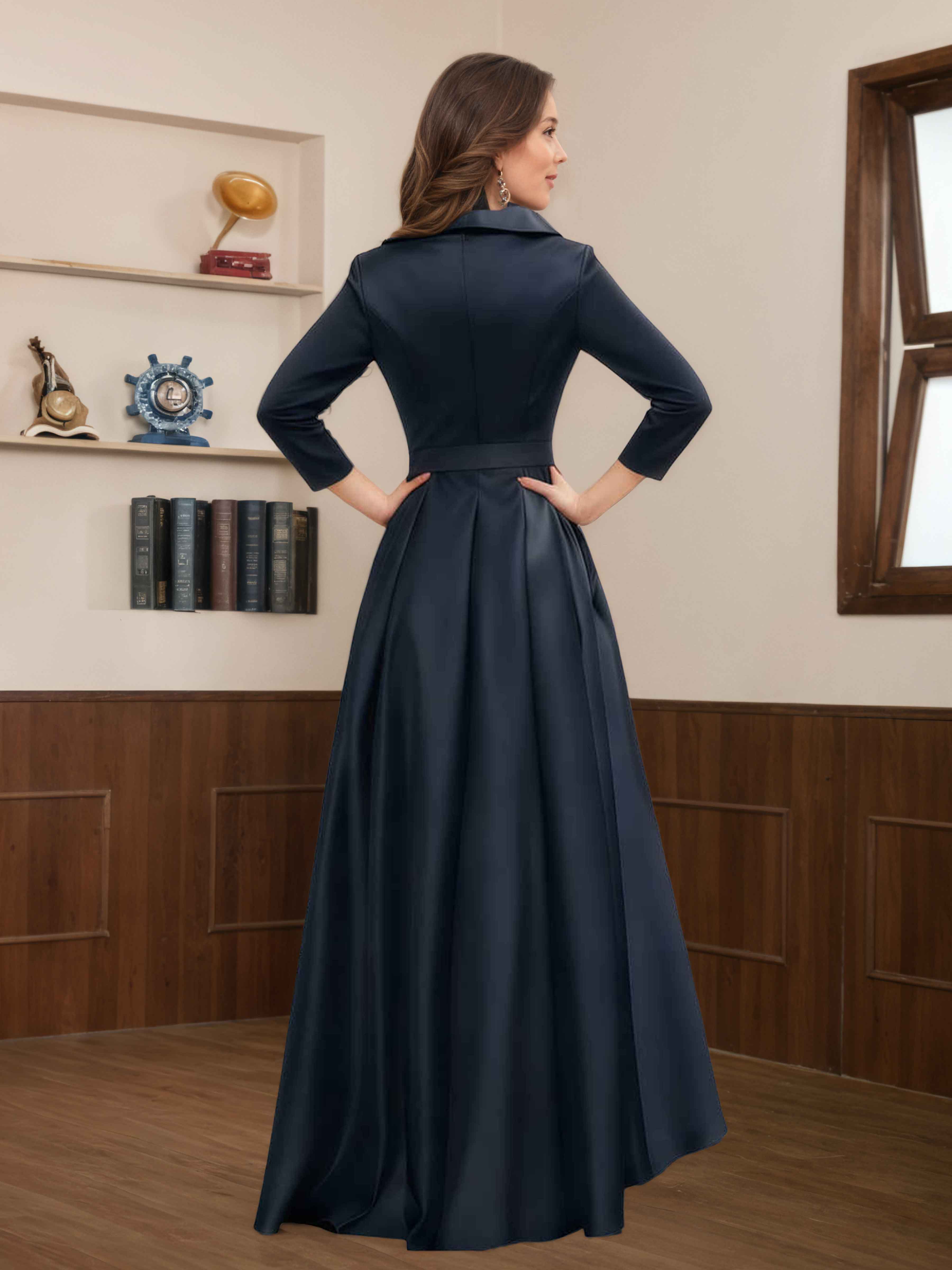 Robes Mère De La Mariée En Satin À Col V Asymétrique Avec Poches Jaela