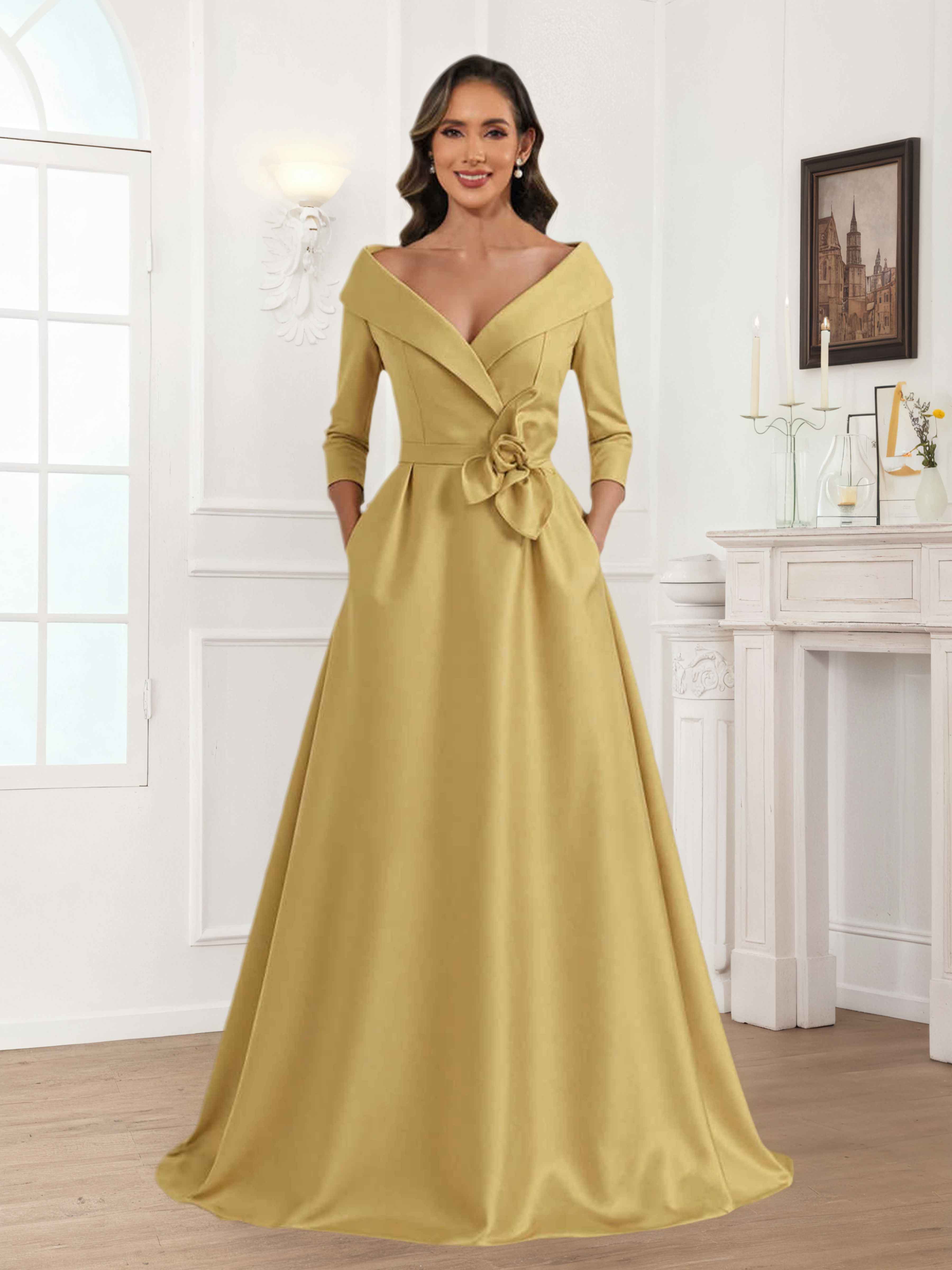 Robes Mère De La Mariée En Satin À Col V Avec Fleur Nouée Tove