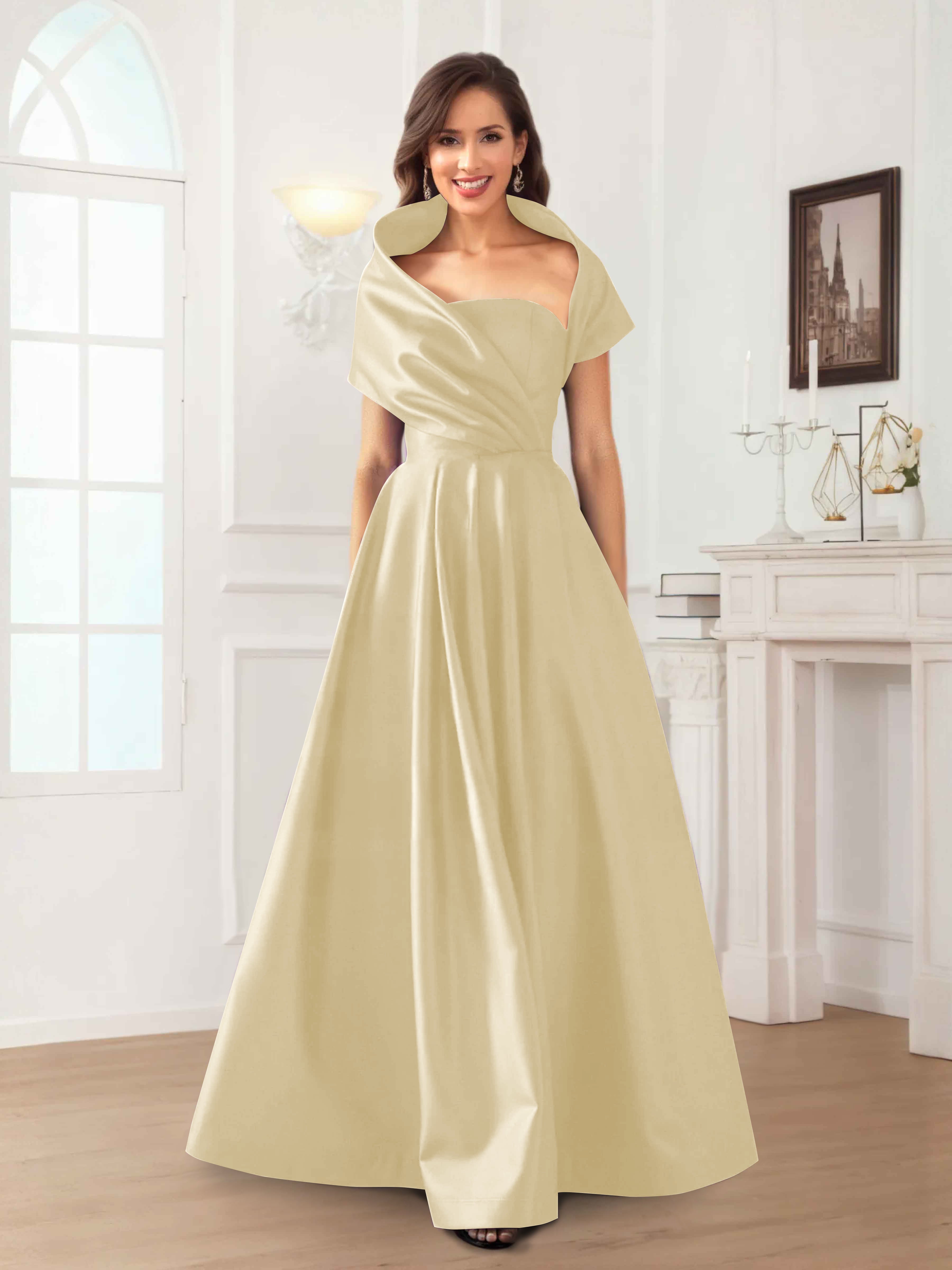 Robes Mère De La Mariée En Satin À Ruché Longueur Au Sol Valeska