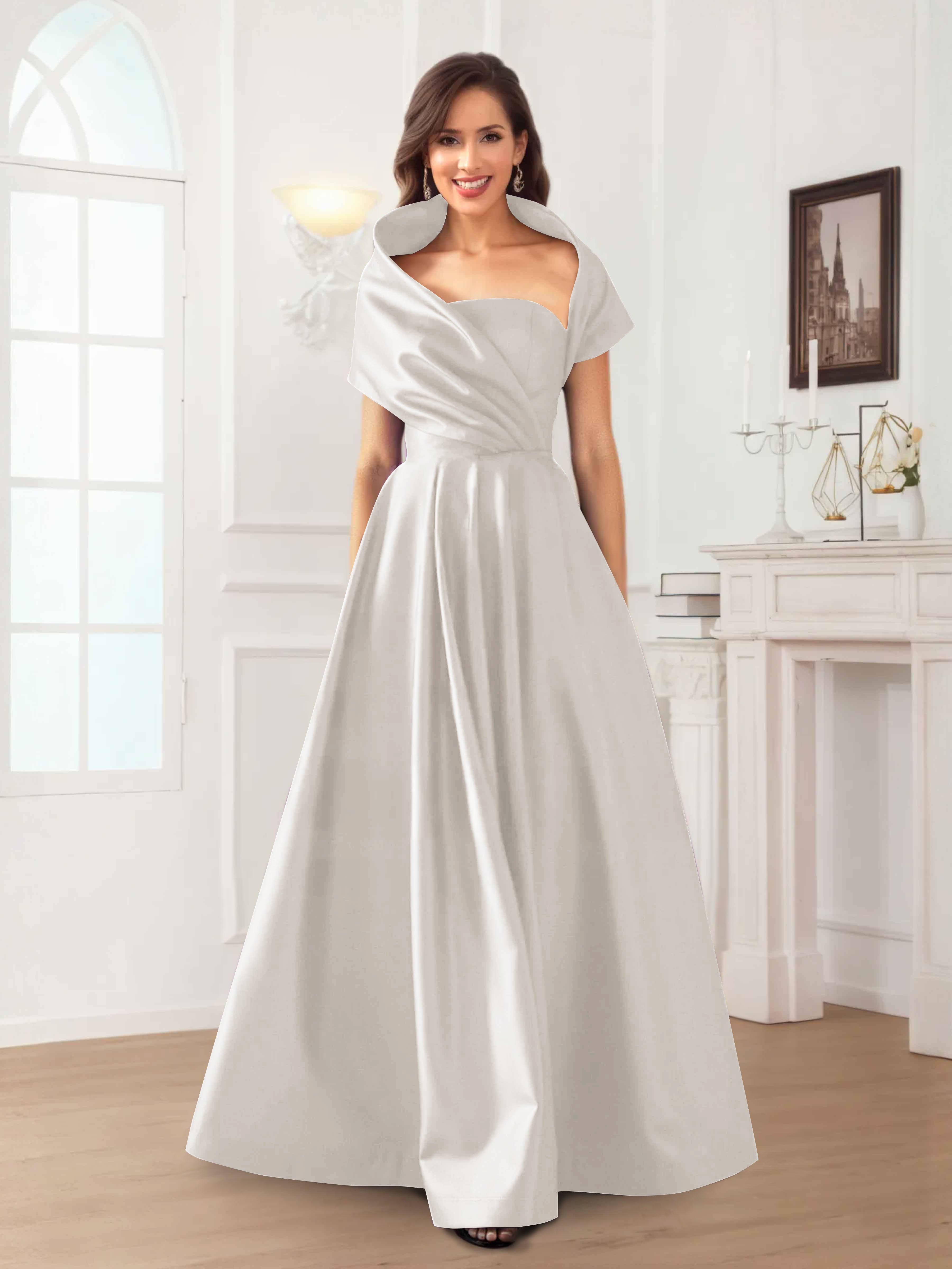 Robes Mère De La Mariée En Satin À Ruché Longueur Au Sol Valeska