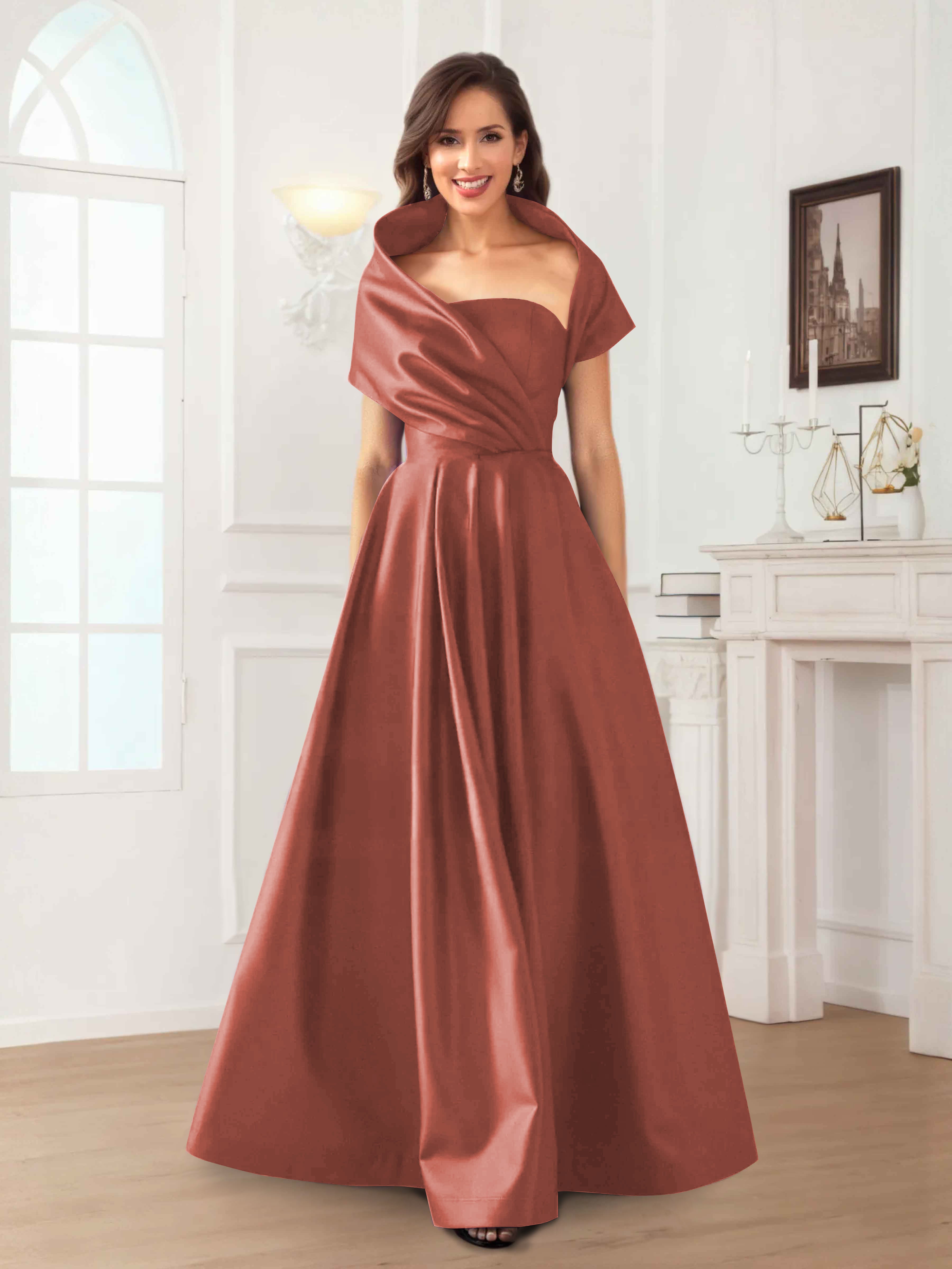 Robes Mère De La Mariée En Satin À Ruché Longueur Au Sol Valeska