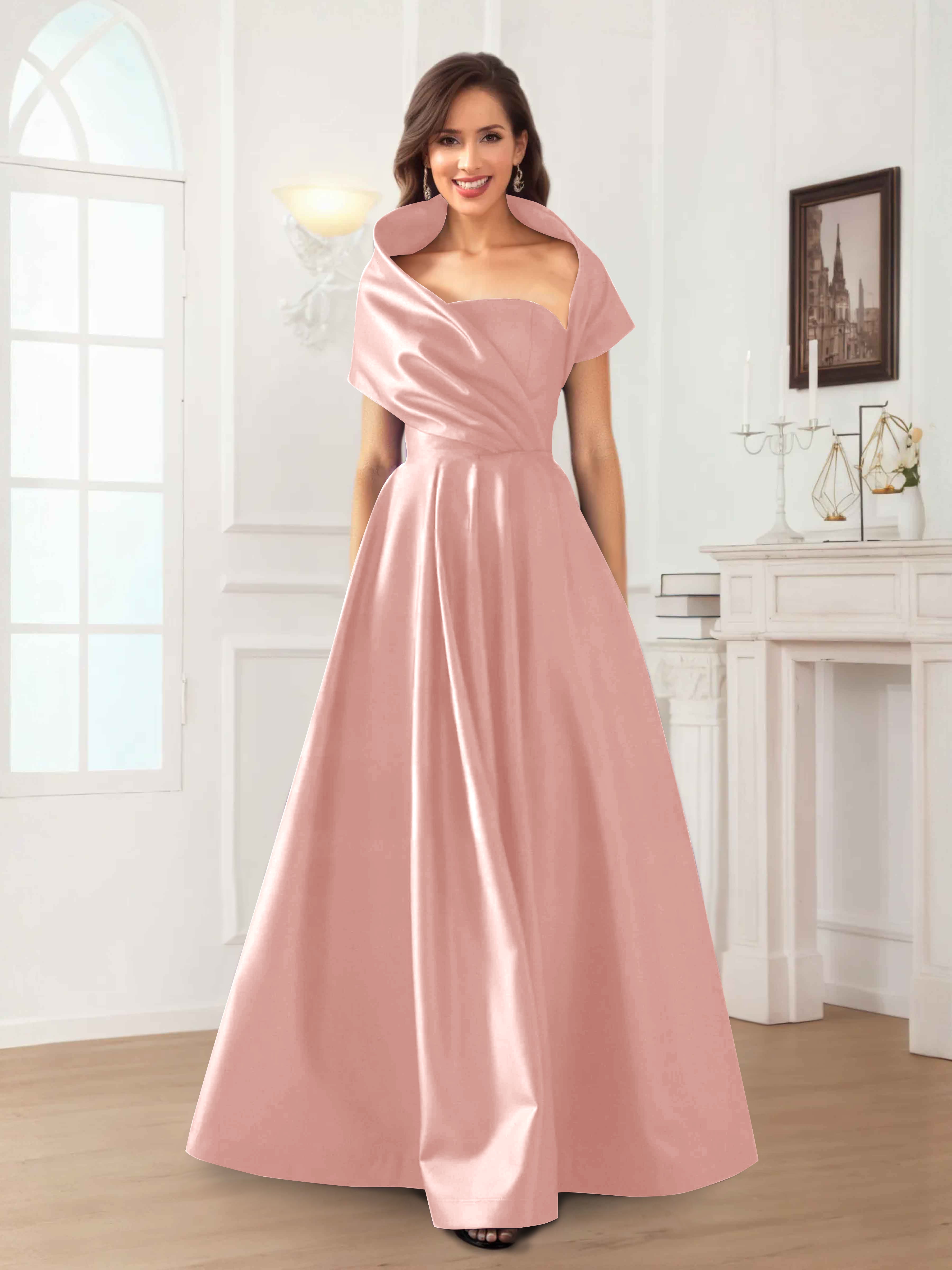 Robes Mère De La Mariée En Satin À Ruché Longueur Au Sol Valeska